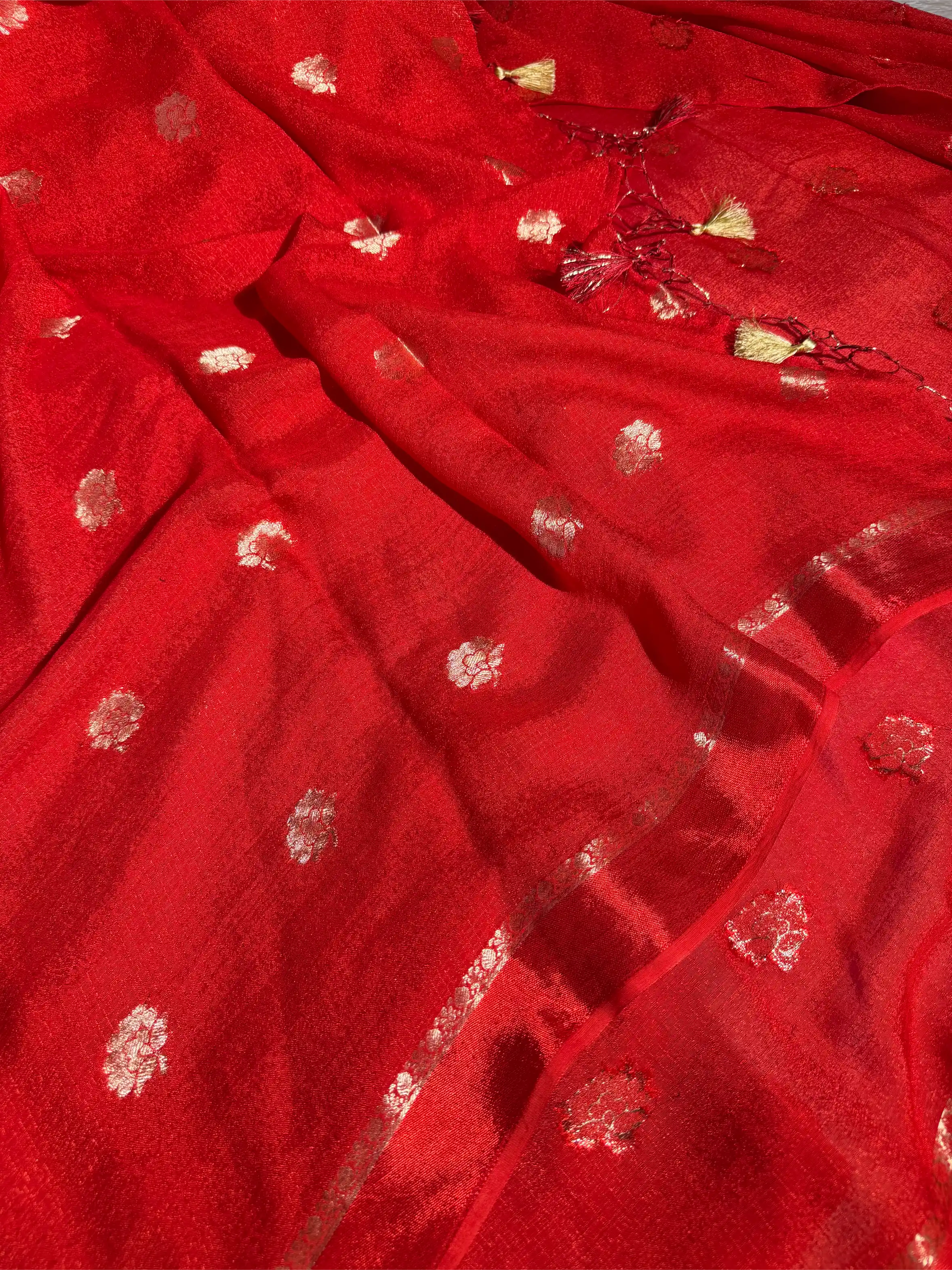Bridal Red Viscose Georgette Silk Traditional Buta Banarasi Saree