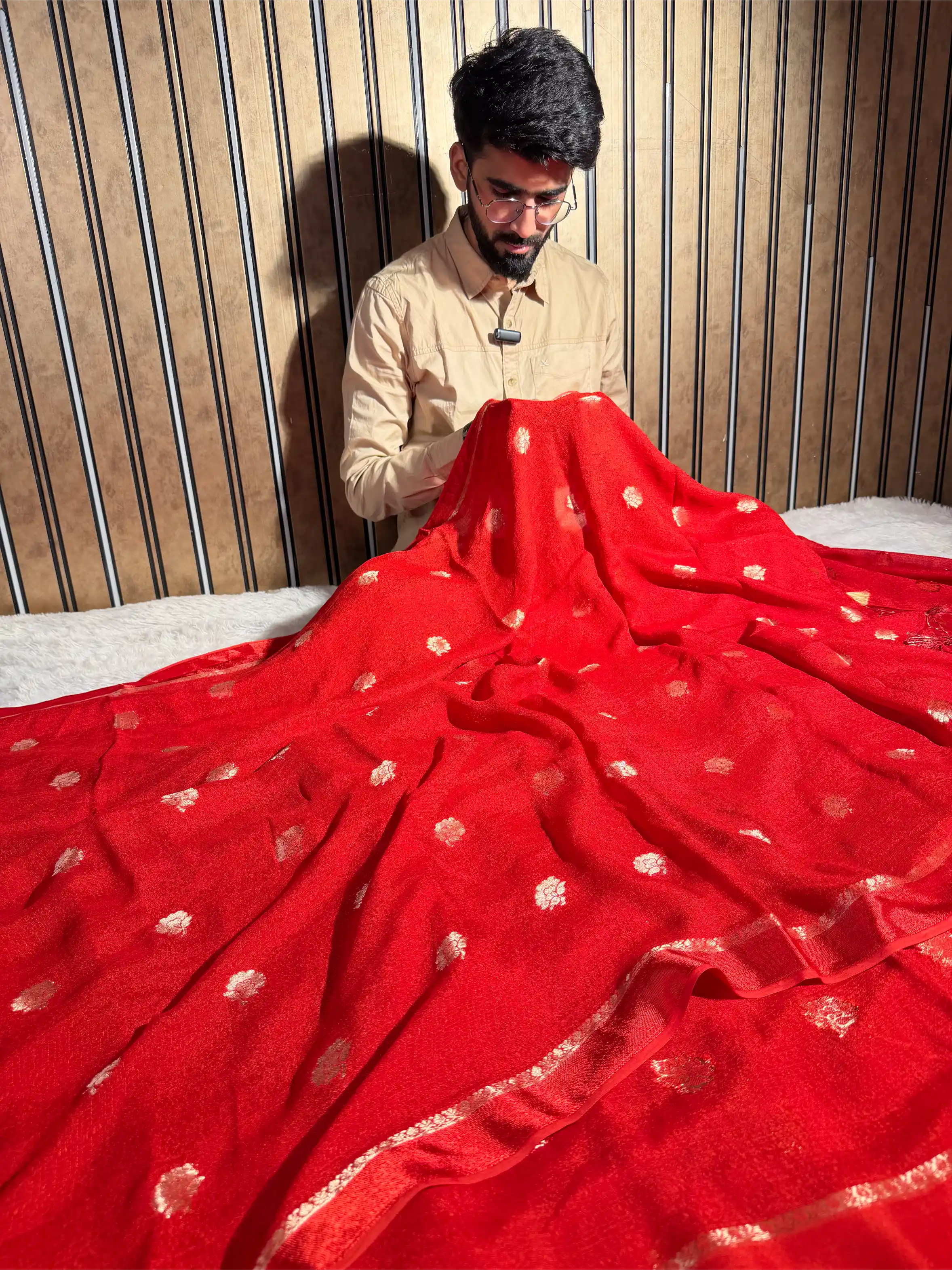 Bridal Red Viscose Georgette Silk Traditional Buta Banarasi Saree