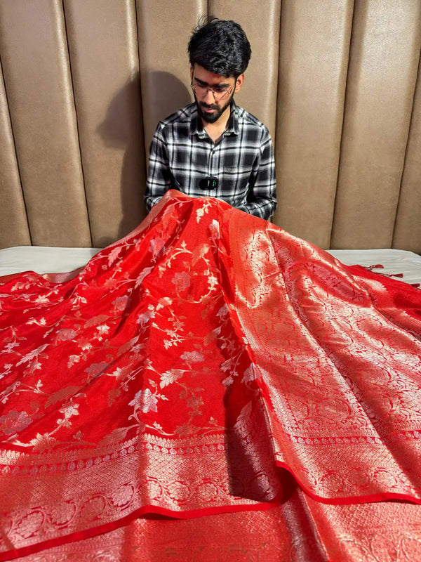 Bridal Red Warm Silk Meenakari Weave Banarasi Saree