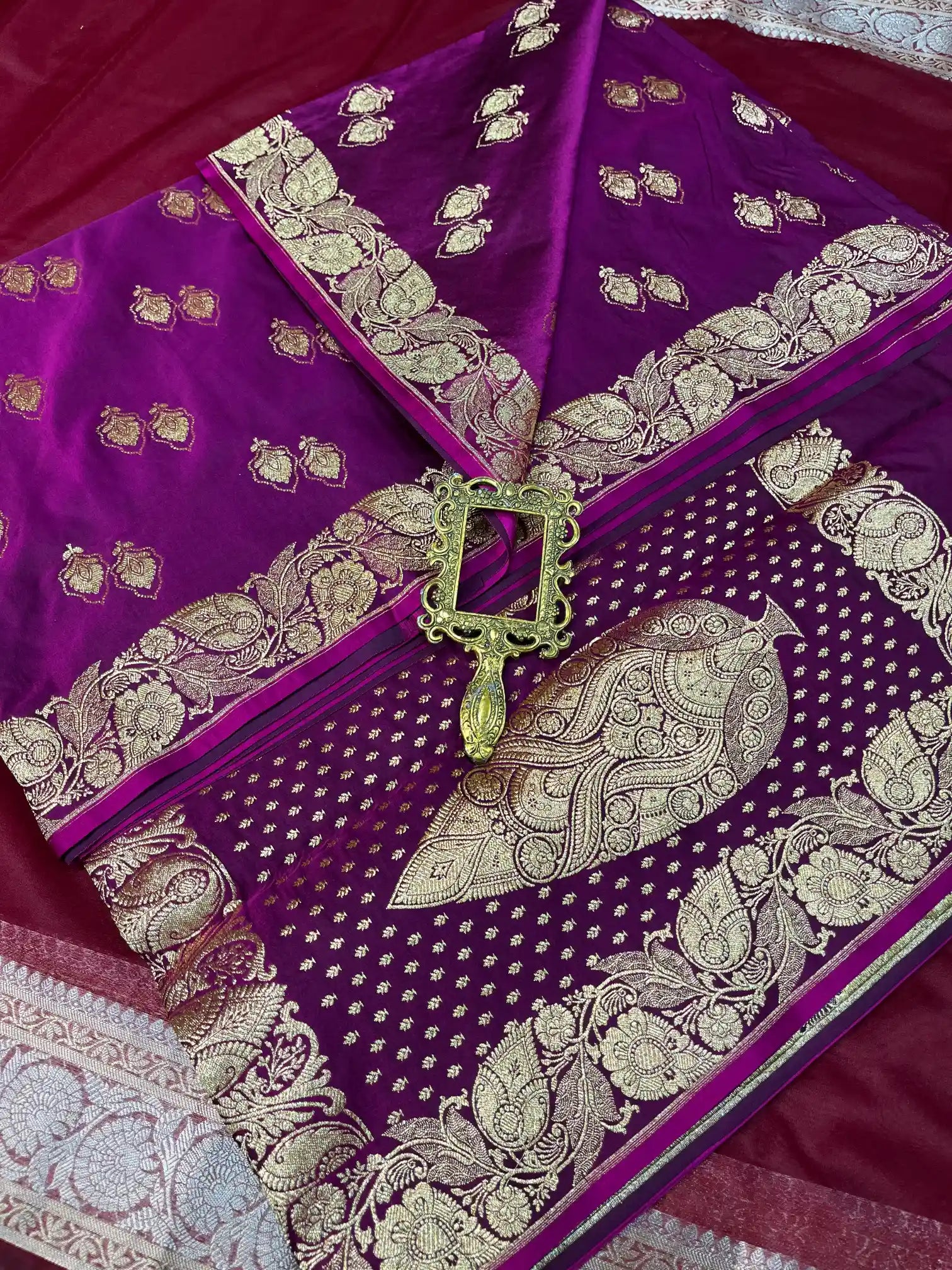 Bridal Purple Satin Silk Premium Buta Pattern Banarasi Saree