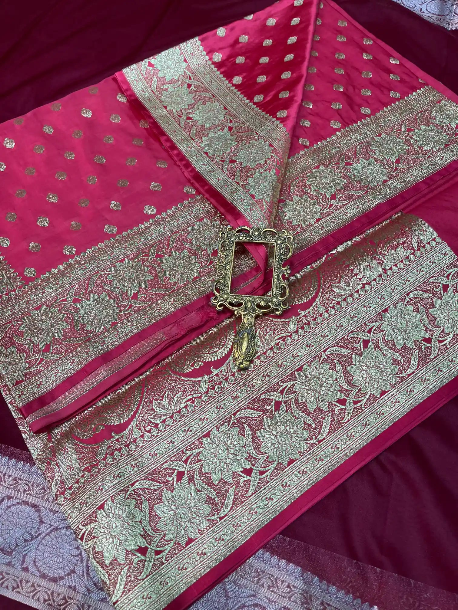 Bridal Rani Pink Satin Silk Premium Buta Banarasi Saree