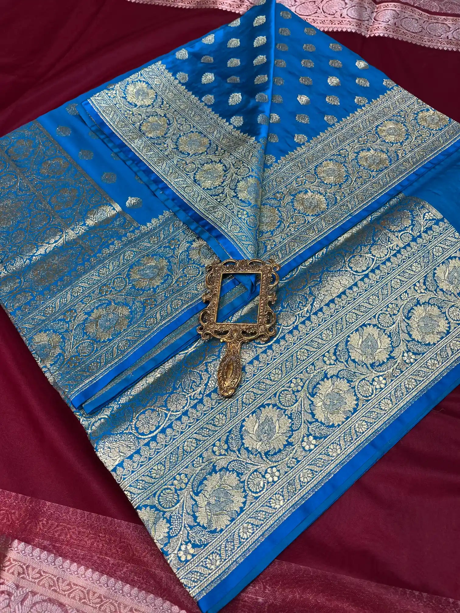 Bridal Blue Satin Silk Premium Buta Design Banarasi Saree