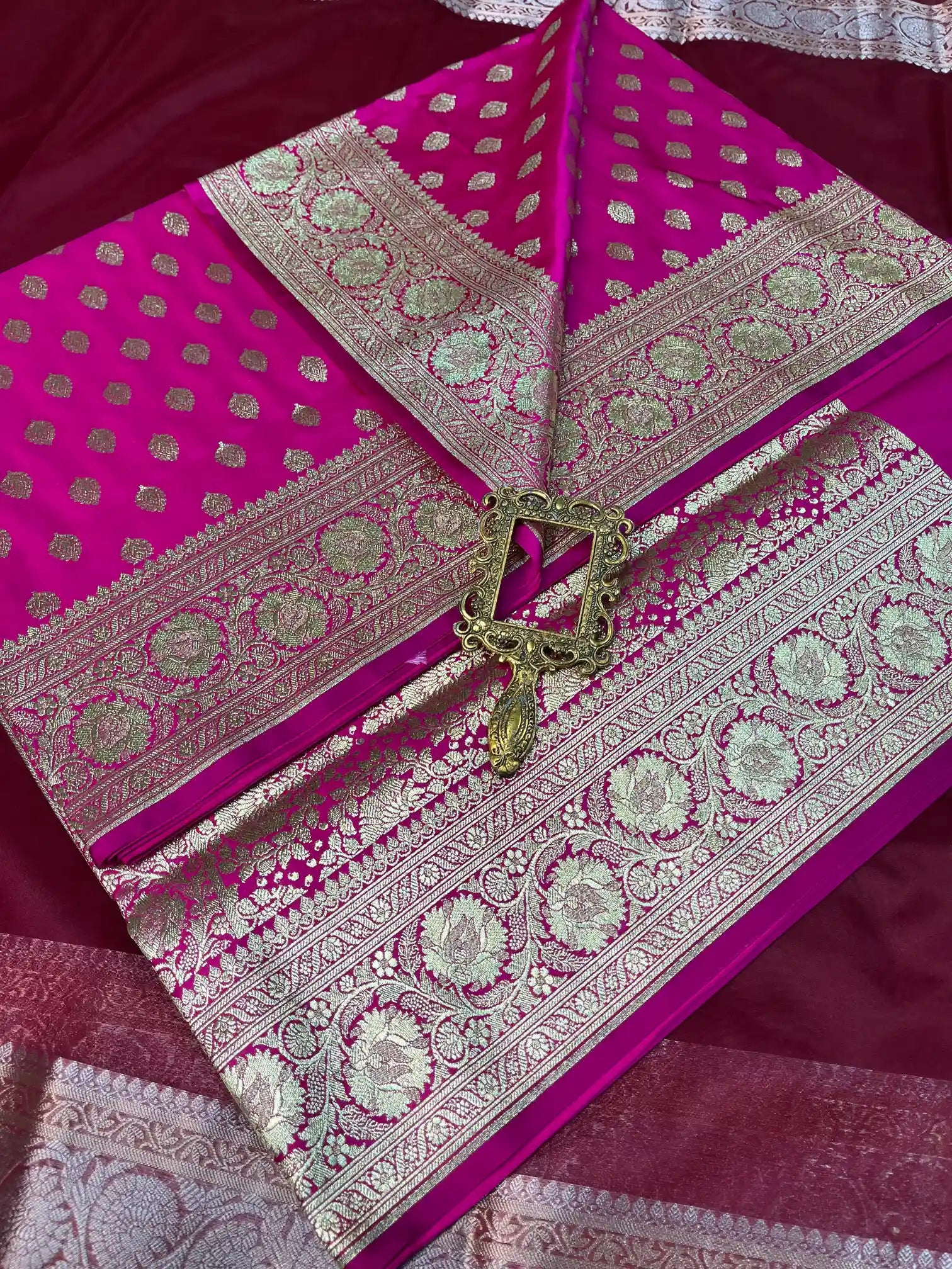 Bridal Rani Pink Satin Silk Premium Buta Design Banarasi Saree