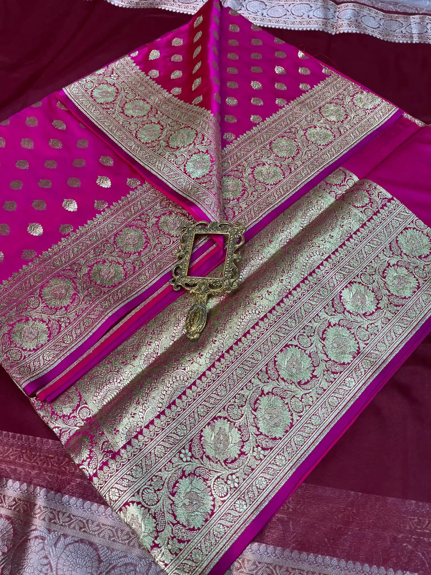 Bridal Pink Satin Silk Premium Buta Design Banarasi Saree