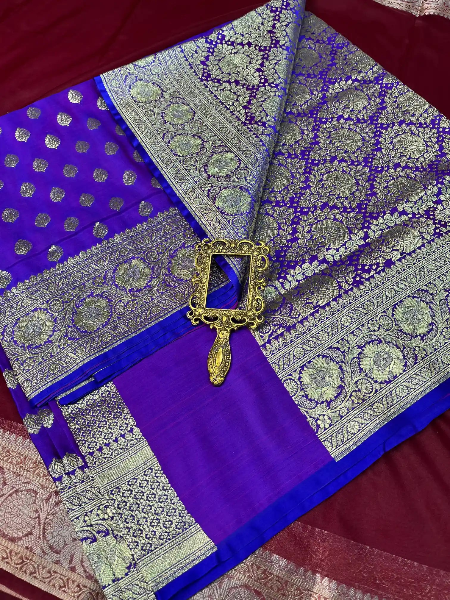 Bridal Royal Blue Satin Silk Premium Buta Pattern Banarasi Saree
