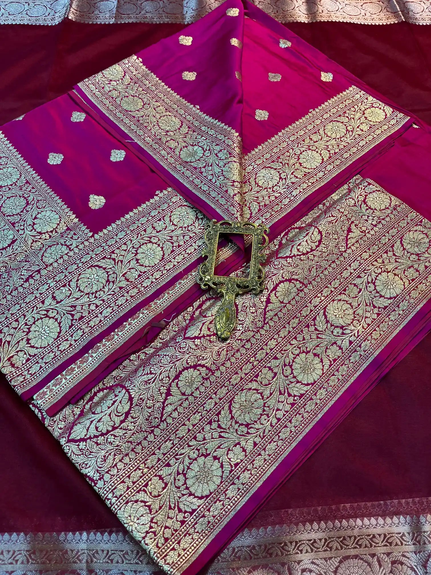 Bridal Deep Pink Satin Silk Premium Buta Design Banarasi Saree