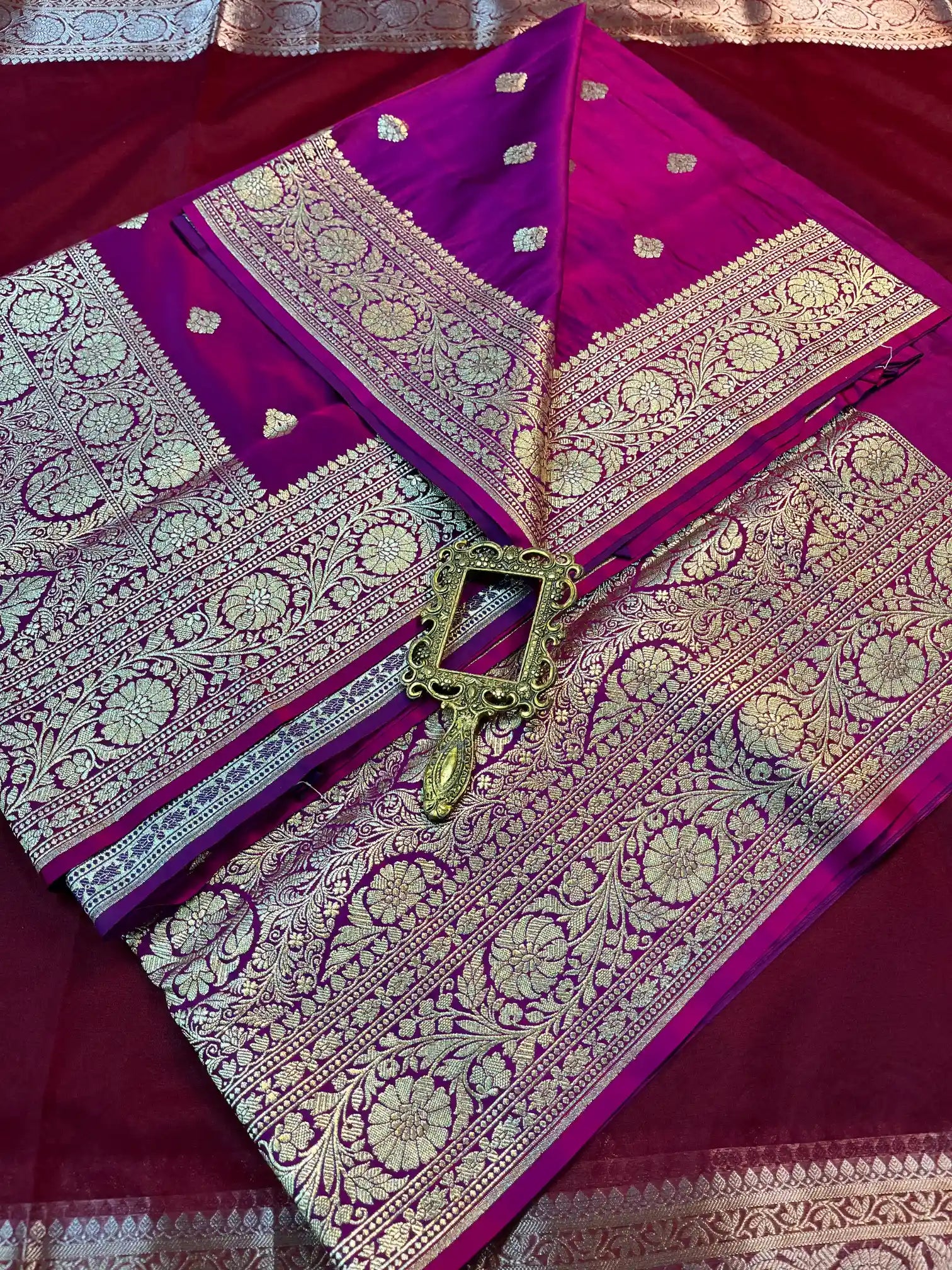 Bridal Purple Satin Silk Premium Buta Design Banarasi Saree