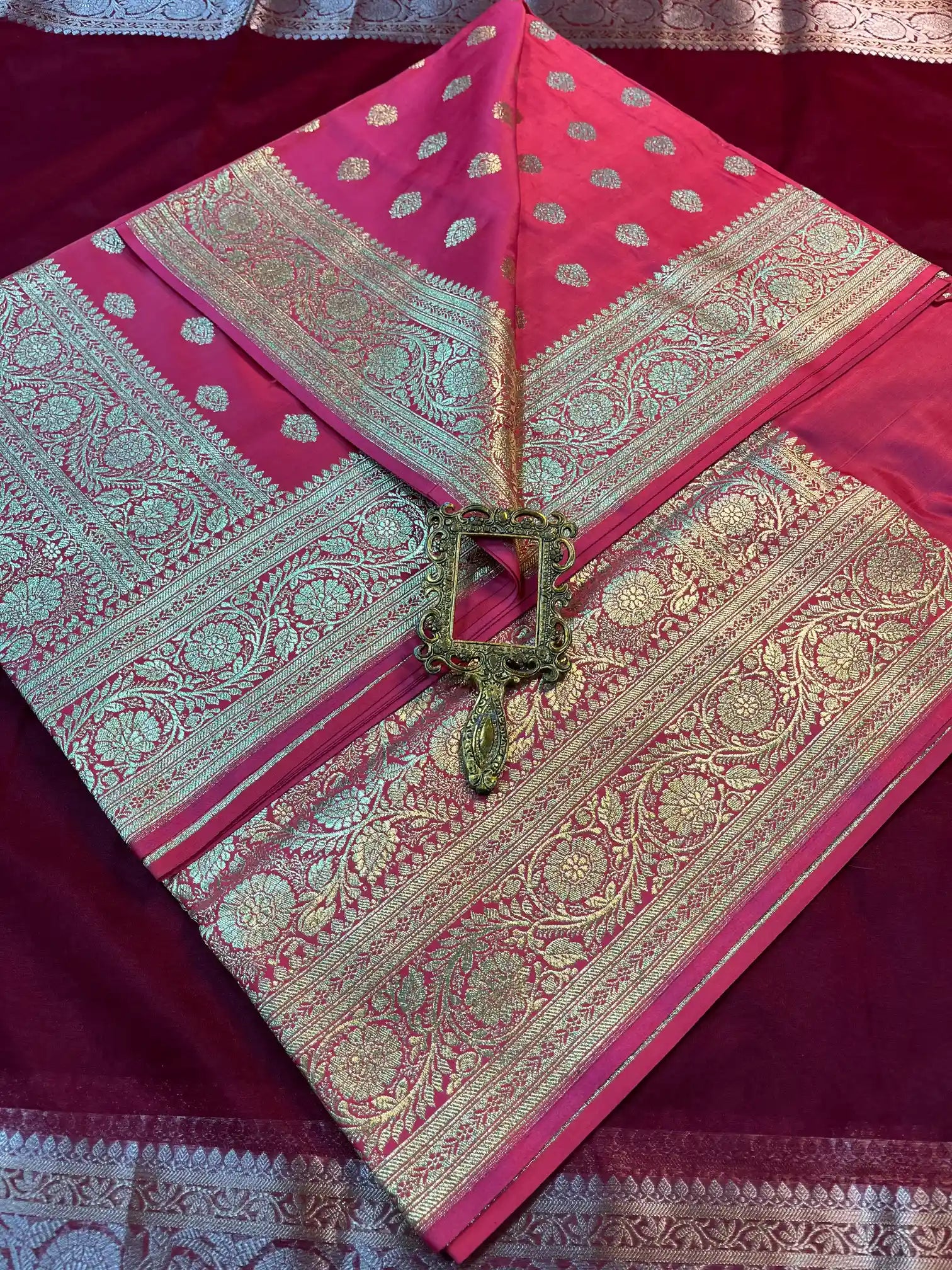 Bridal Mauve Pink Satin Silk Premium Buta Design Banarasi Saree