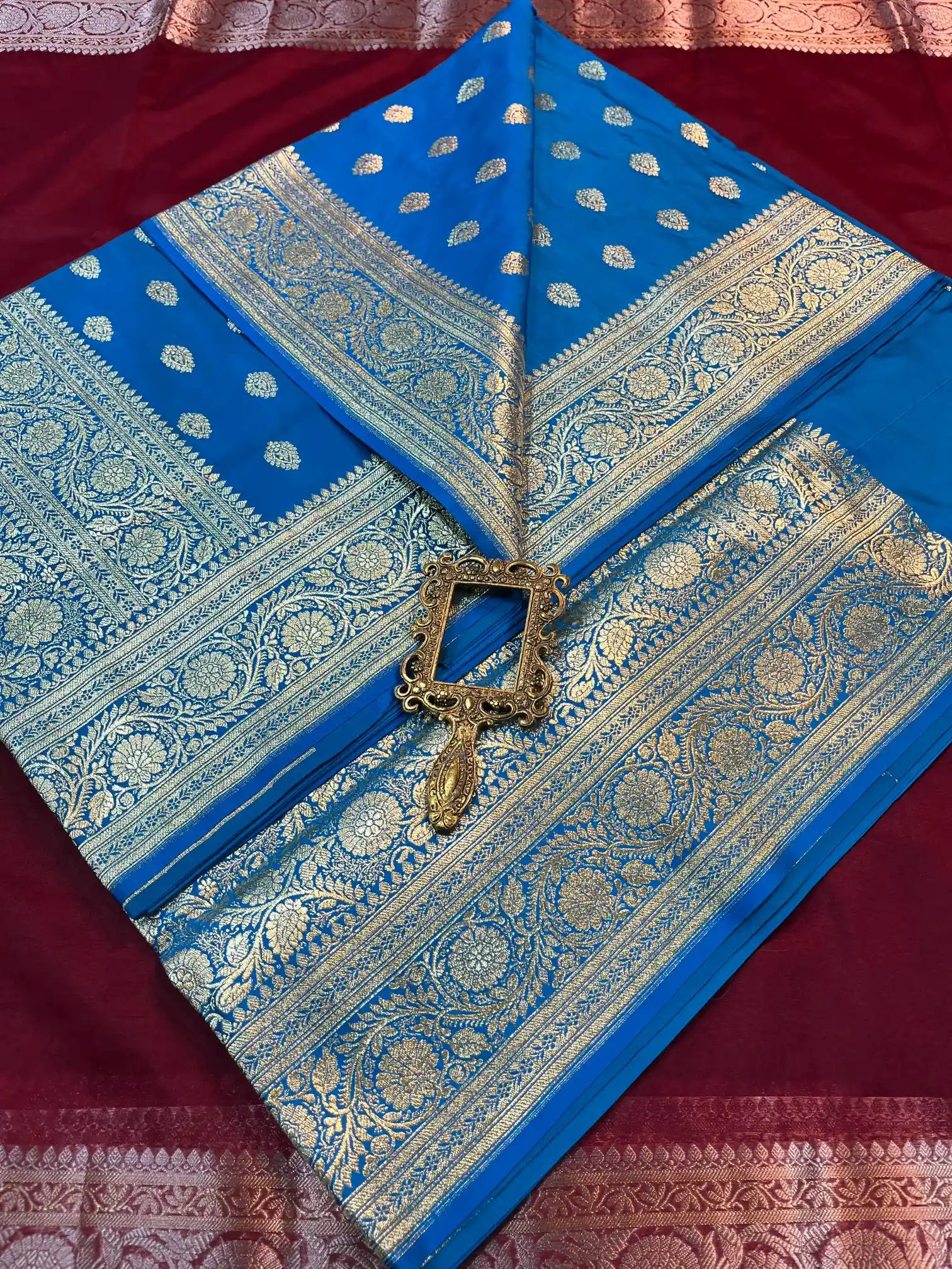 Bridal Blue Satin Silk Premium Buta Design Banarasi Saree