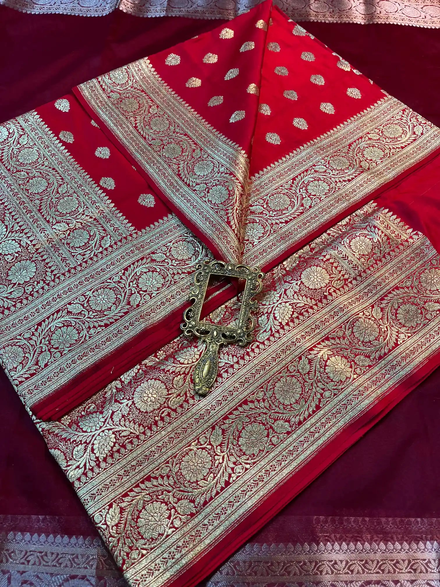 Bridal Red Satin Silk Premium Buta Design Banarasi Saree
