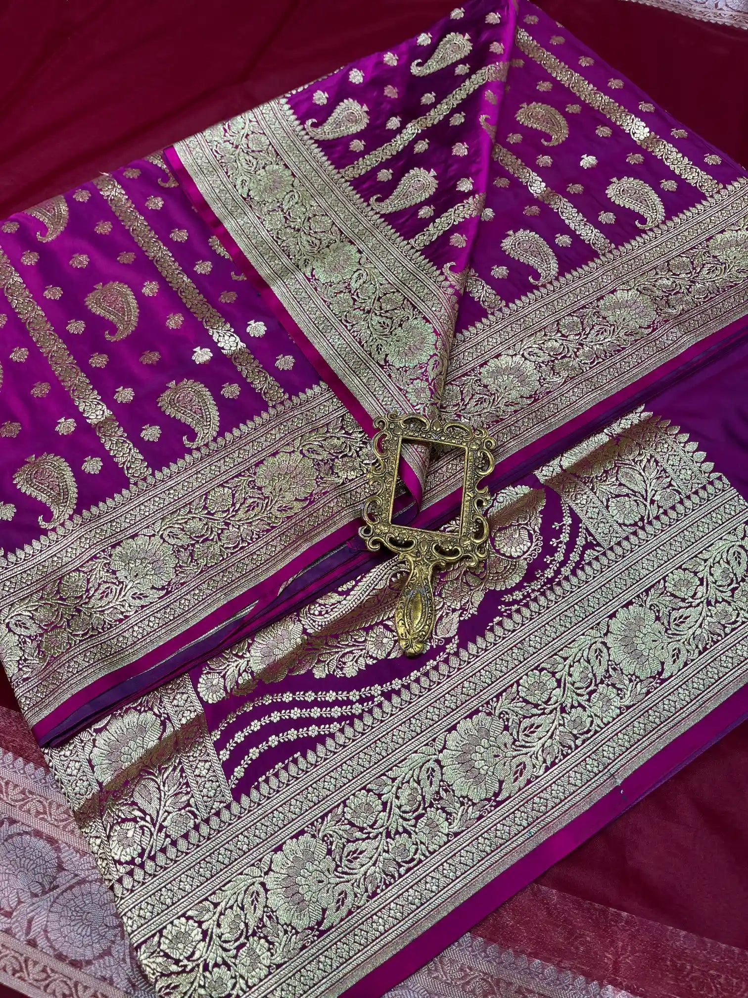 Bridal Purple Satin Silk Premium Buta Pattern Banarasi Saree