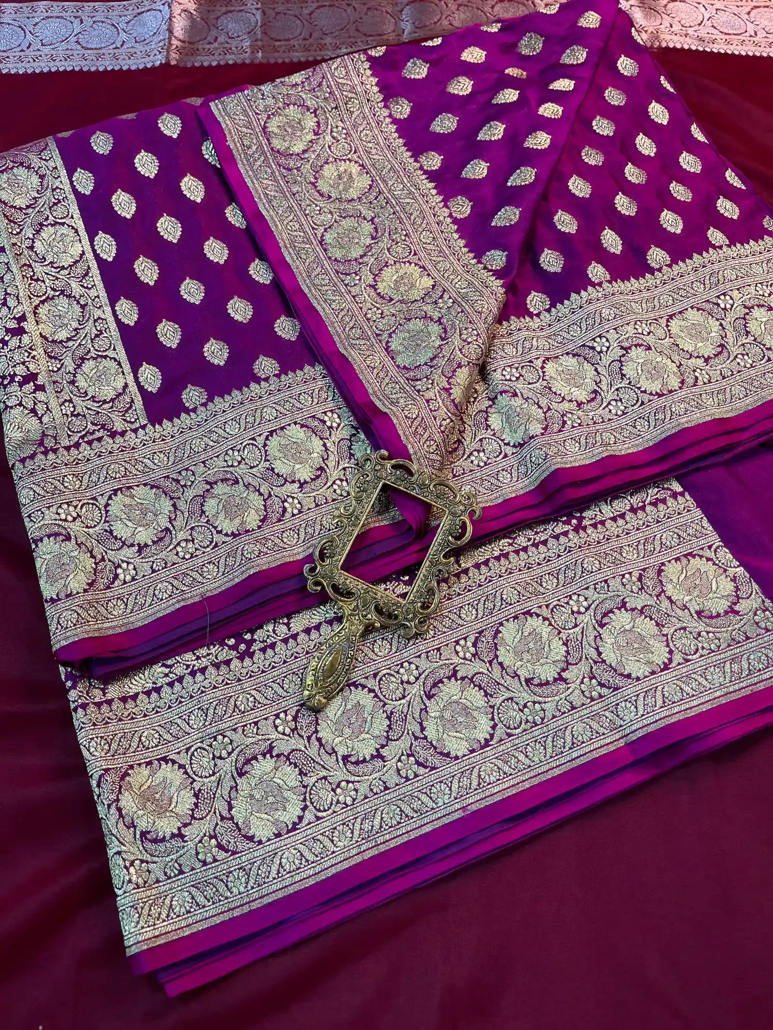 Bridal Deep Purple Satin Silk Premium Buta Design Banarasi Saree