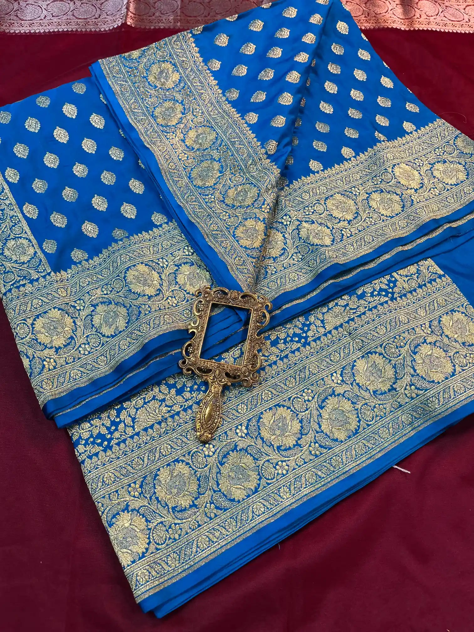 Bridal Blue Satin Silk Premium Buta Design Banarasi Saree