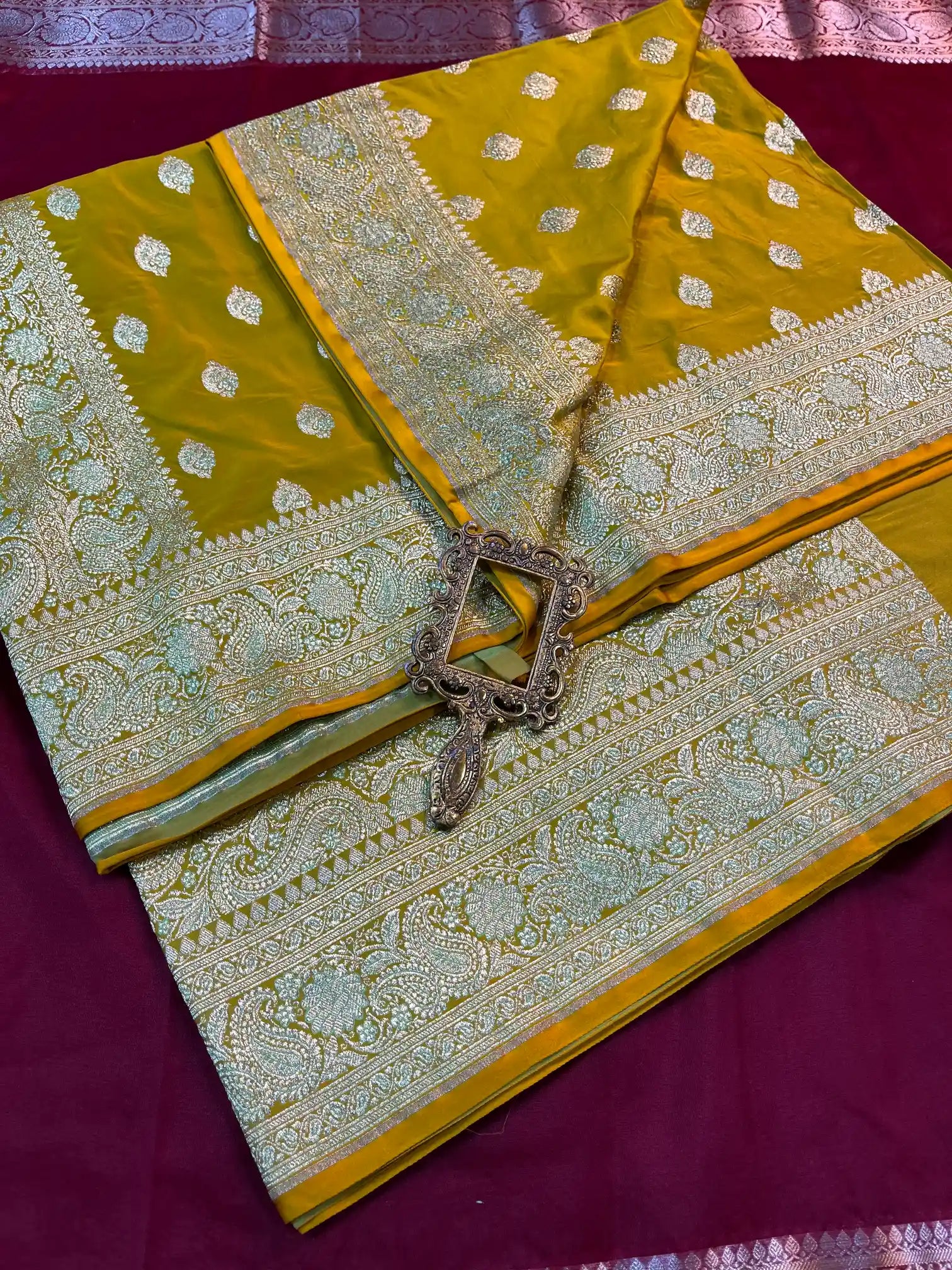 Bridal Mehandi Green Satin Silk Premium Buta Design Banarasi Saree