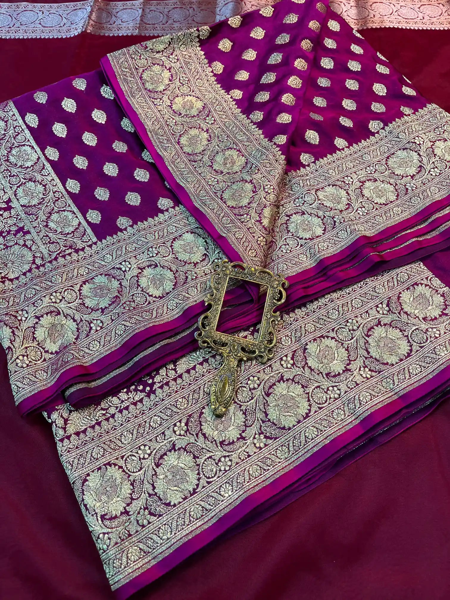 Bridal Deep Purple Satin Silk Premium Buta Design Banarasi Saree