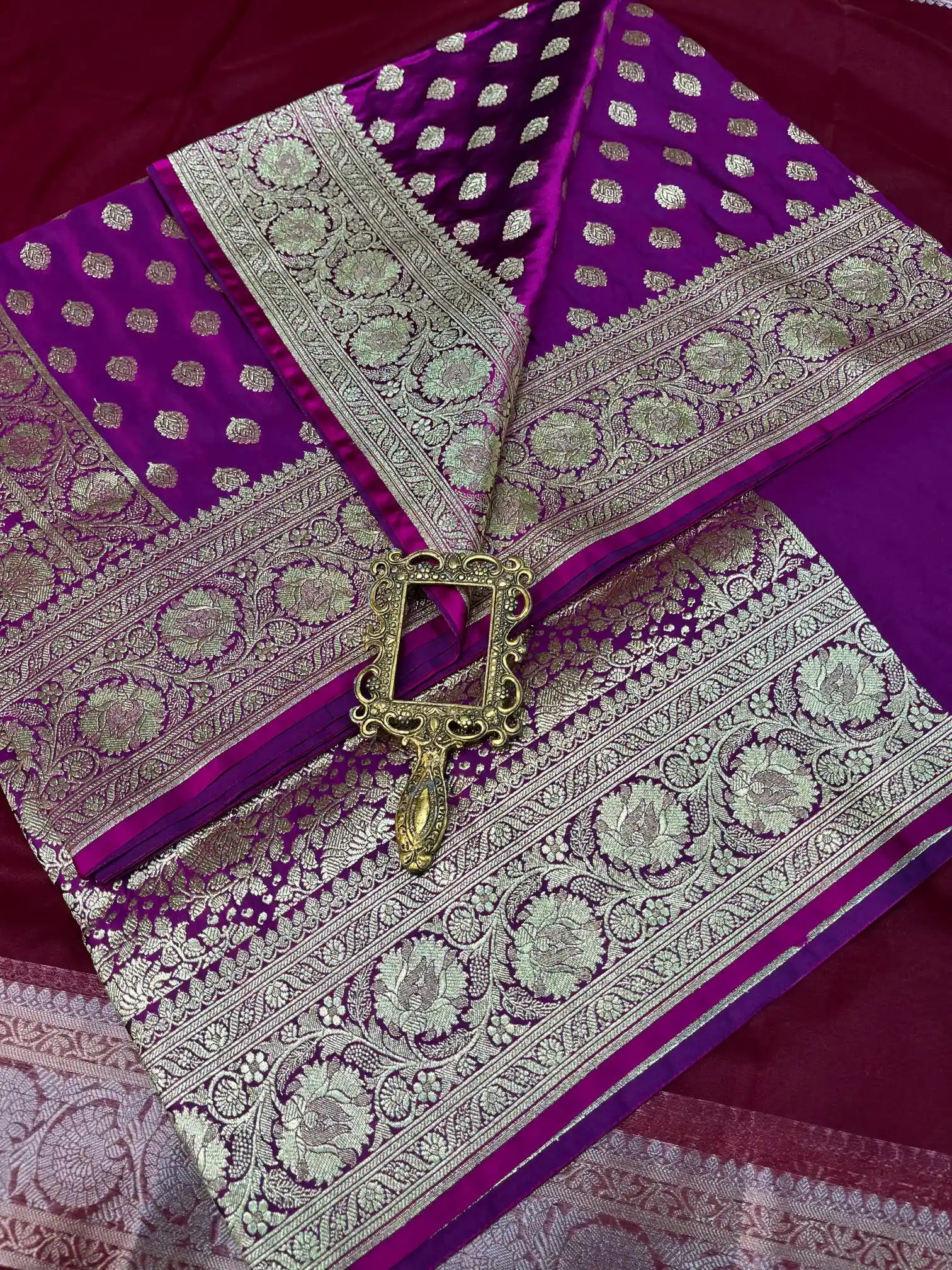 Bridal Purple Satin Silk Premium Buta Pattern Banarasi Saree