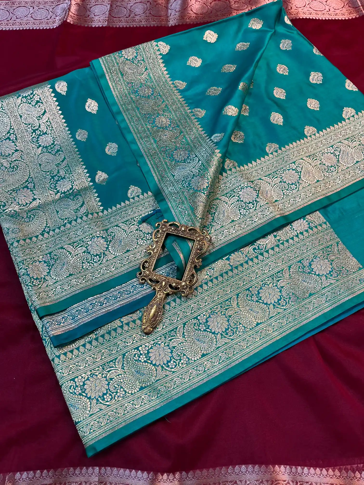 Bridal Sea Green Satin Silk Premium Buta Design Banarasi Saree