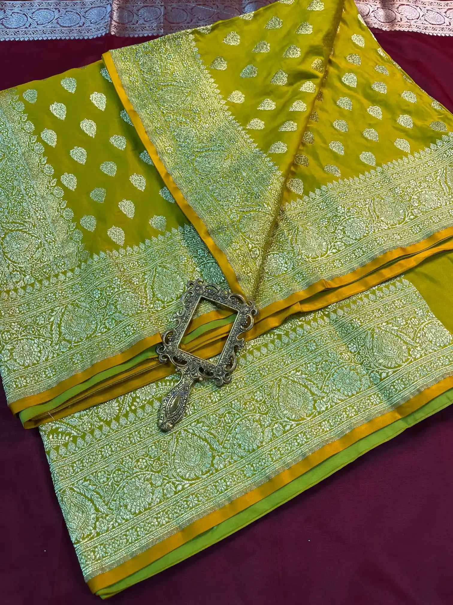 Bridal Mehendi Green Satin Silk Premium Buta Design Banarasi Saree