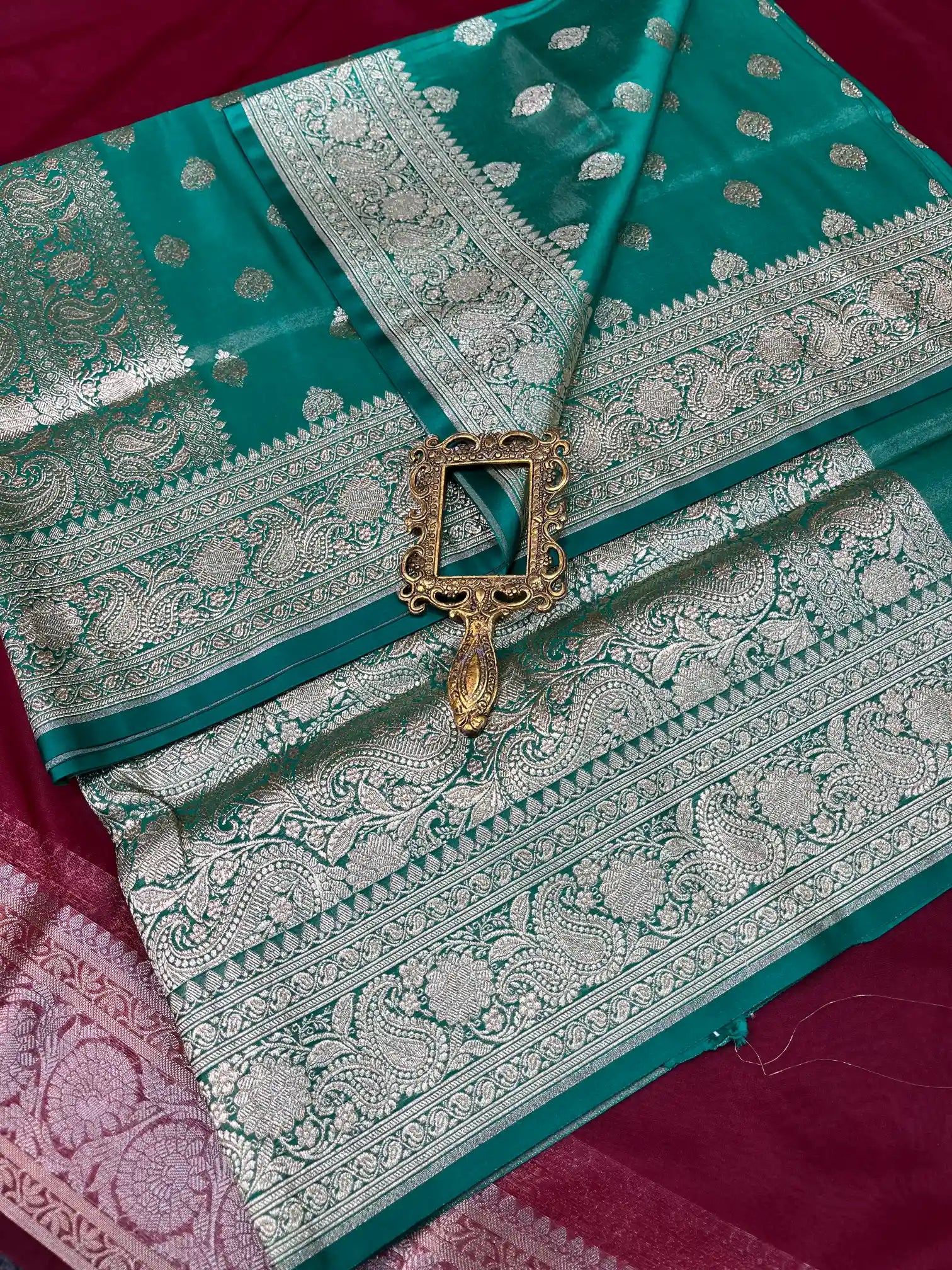Bridal Sea Green Satin Silk Premium Buta Banarasi Saree