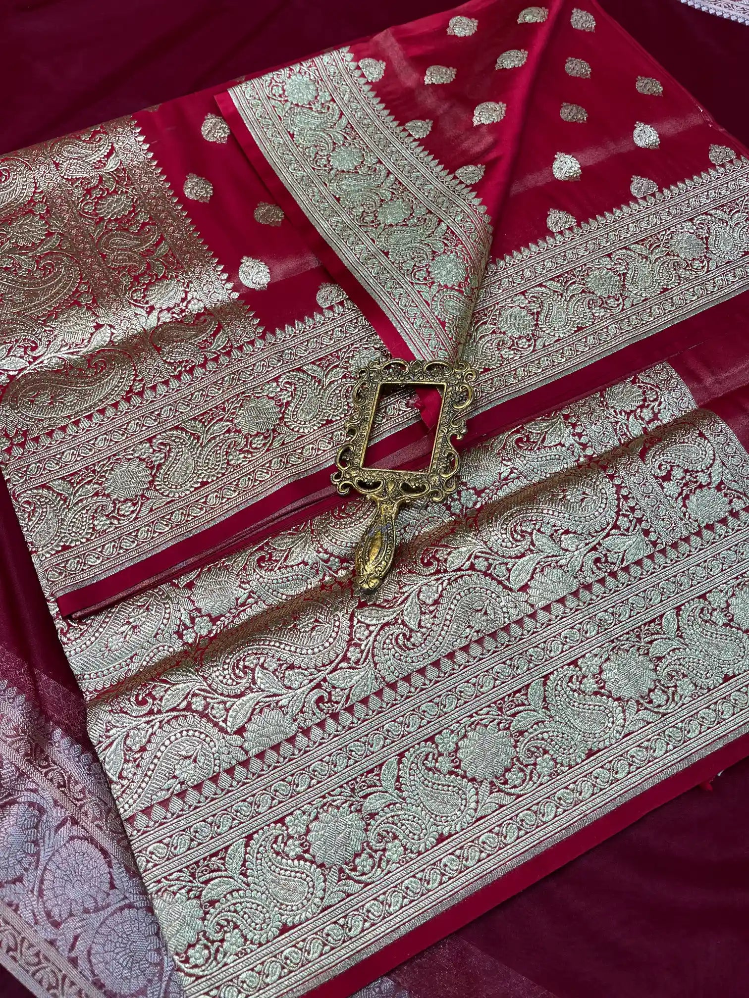 Bridal Maroon Satin Silk Premium Buta Banarasi Saree