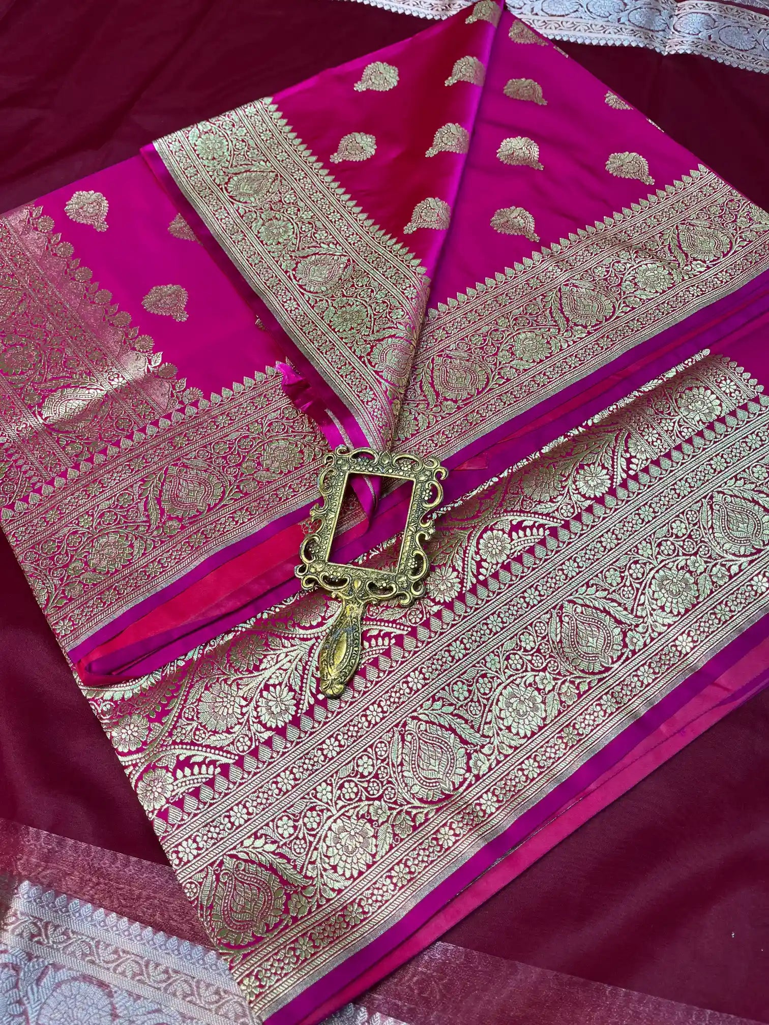 Bridal Rani Pink Satin Silk Premium Buta Banarasi Saree