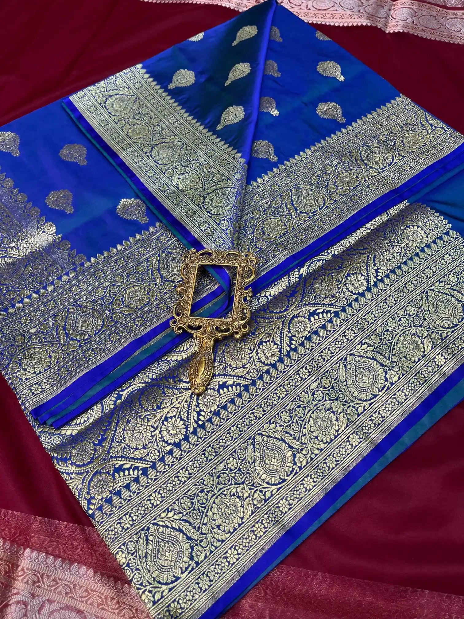 Bridal Royal Blue Satin Silk Premium Buta Banarasi Saree