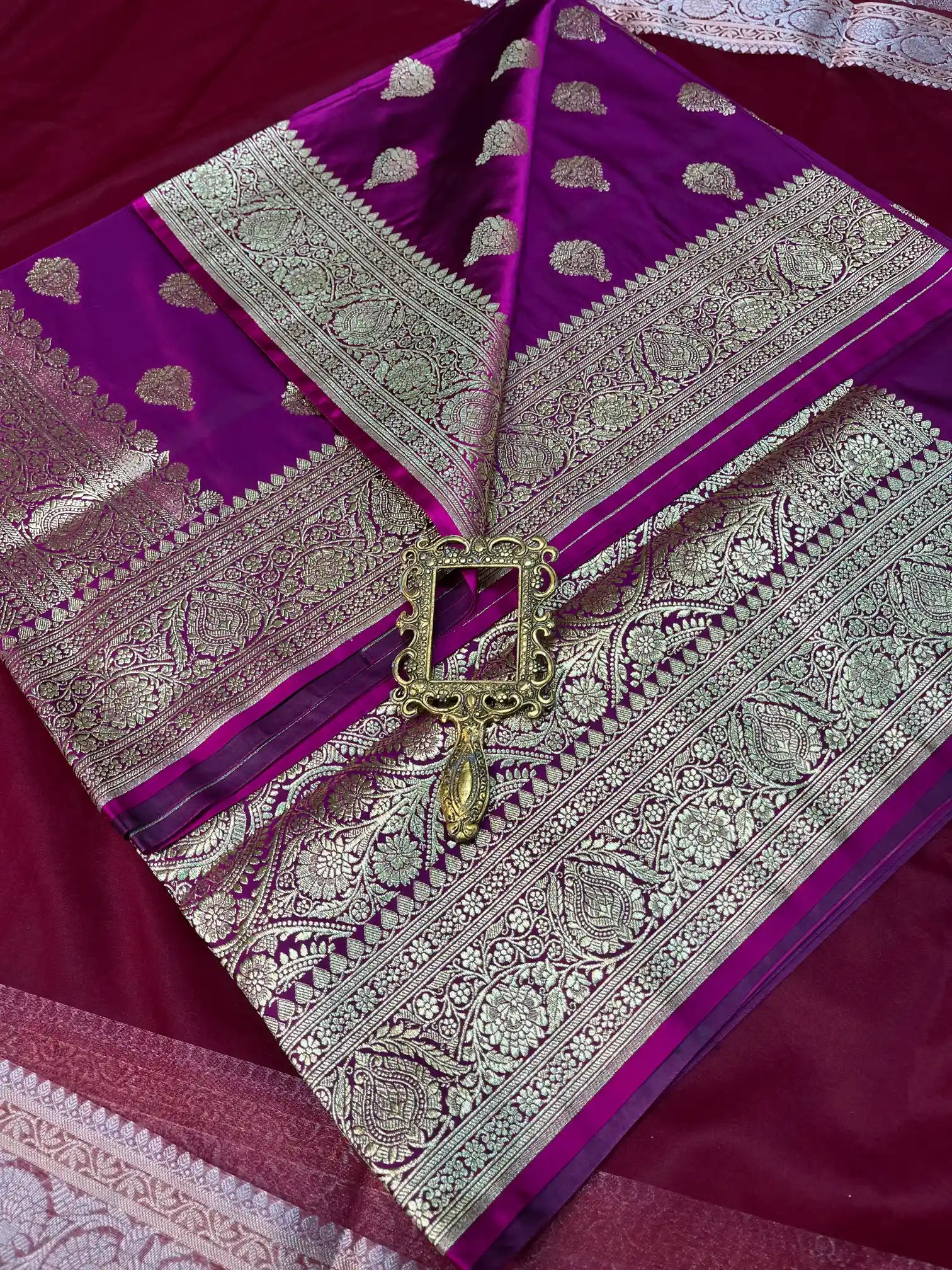 Bridal Purple Satin Silk Premium Buta Banarasi Saree