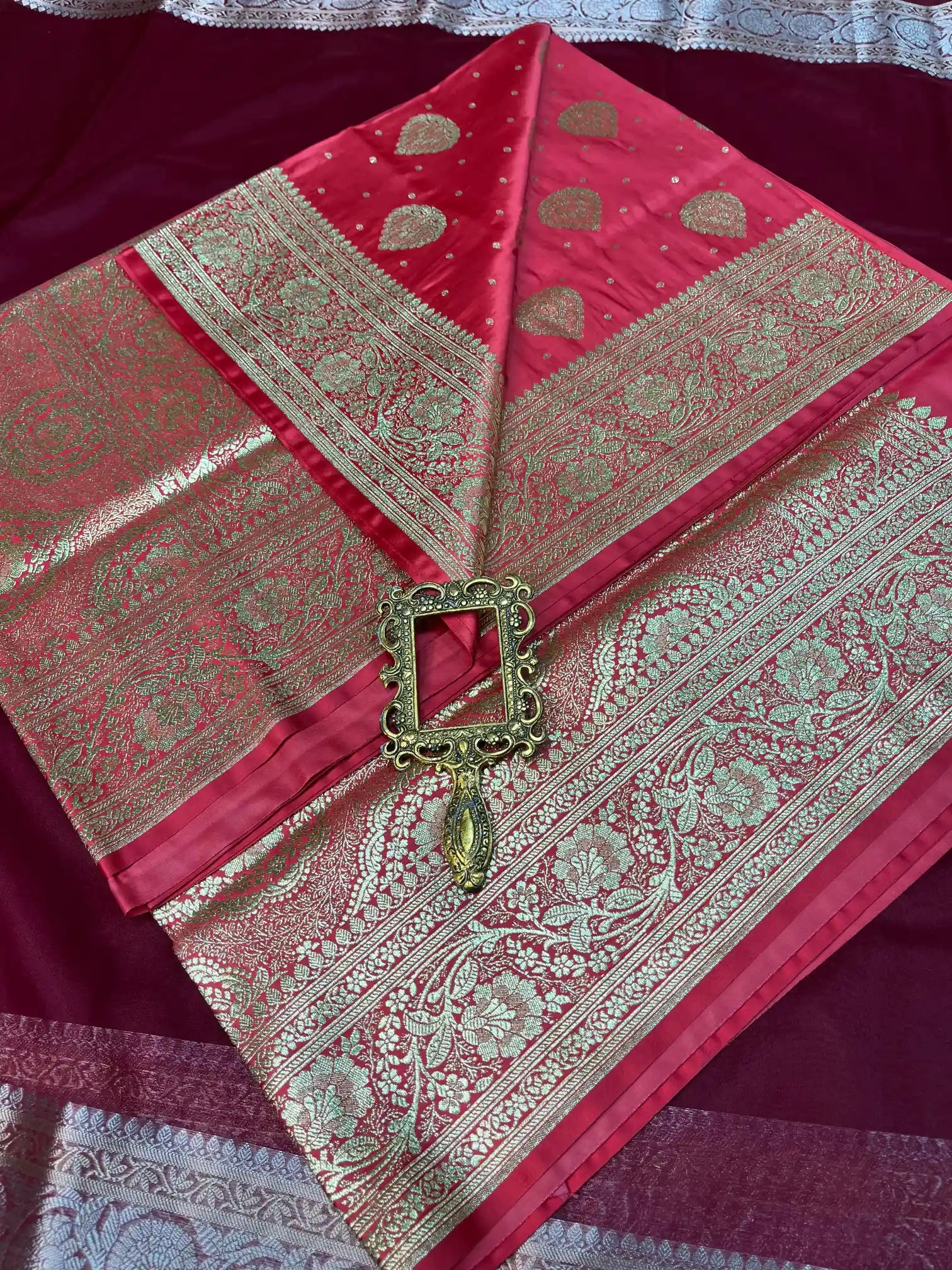 Bridal Ruby Pink Satin Silk Premium Buta Banarasi Saree