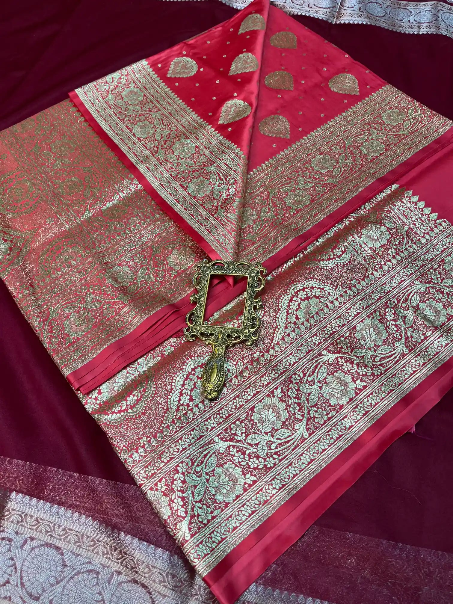 Bridal Ruby Pink Satin Silk Premium Buta Banarasi Saree