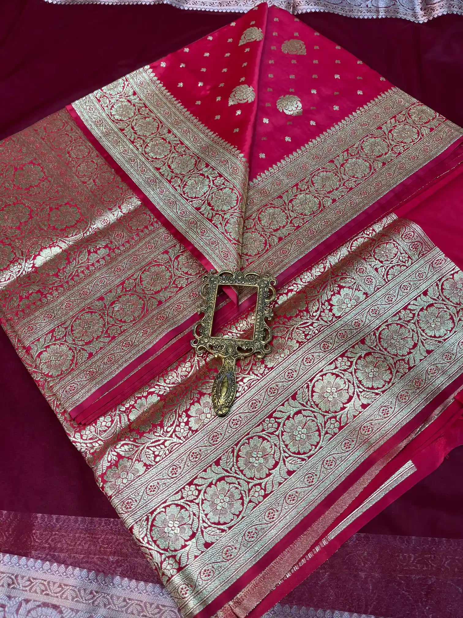 Bridal Rani Pink Satin Silk Premium Buta Banarasi Saree