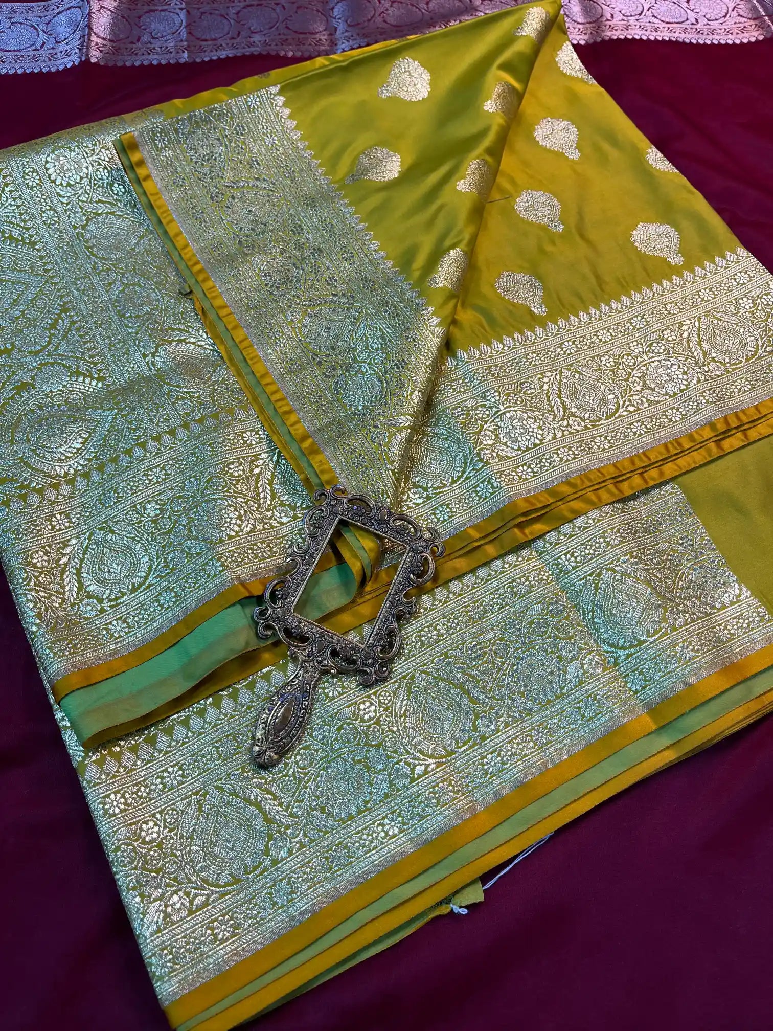 Bridal Mehendi Green Satin Silk Traditional Buta Banarasi Saree