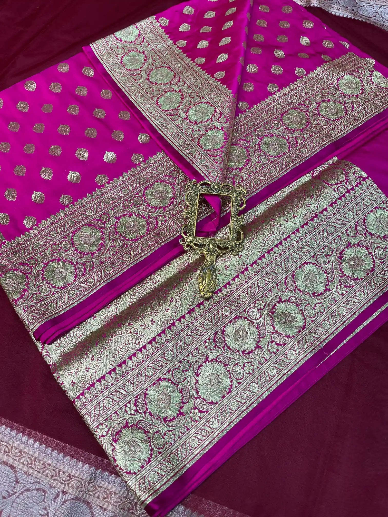 Bridal Pink Satin Silk Premium Buta Pattern Banarasi Saree