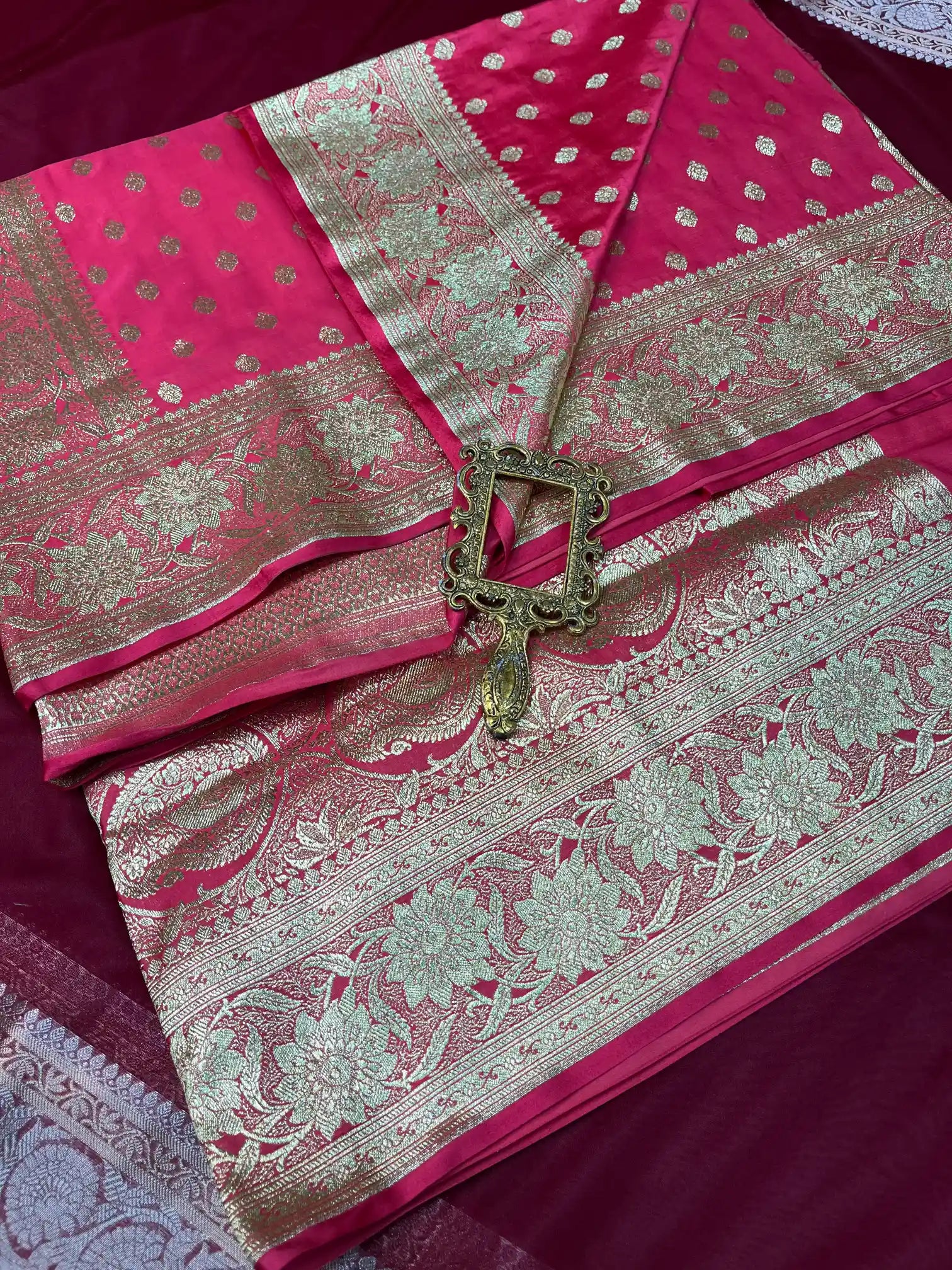 Bridal Rani Satin Silk Traditional Buti Banarasi Saree