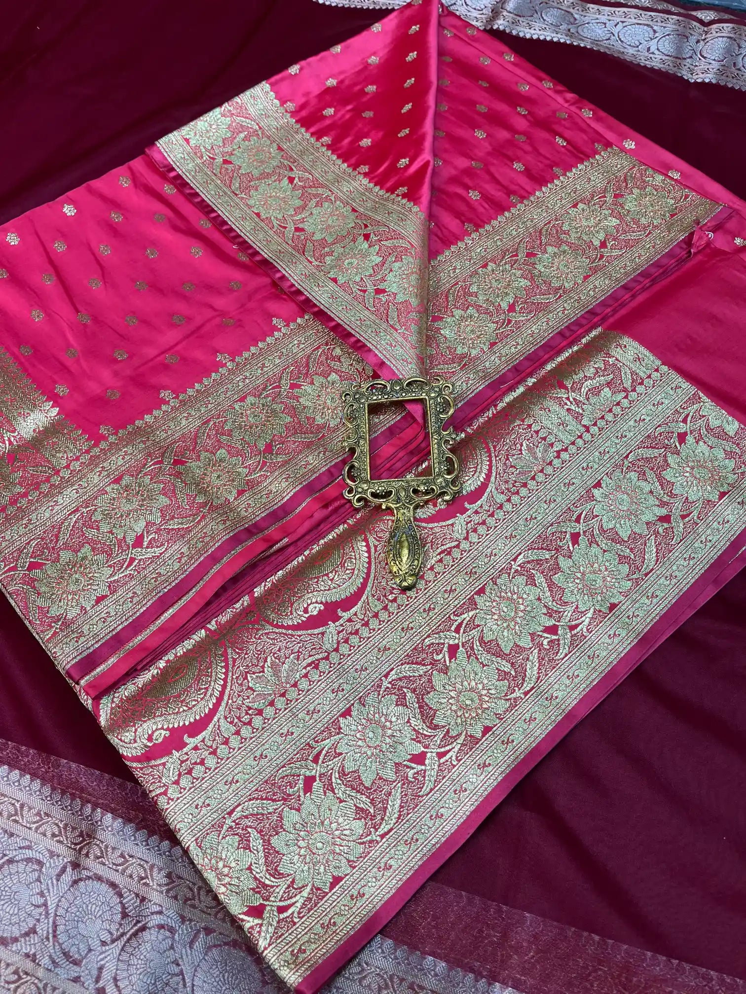 Bridal Rani Pink Satin Silk Traditional Buti Banarasi Saree