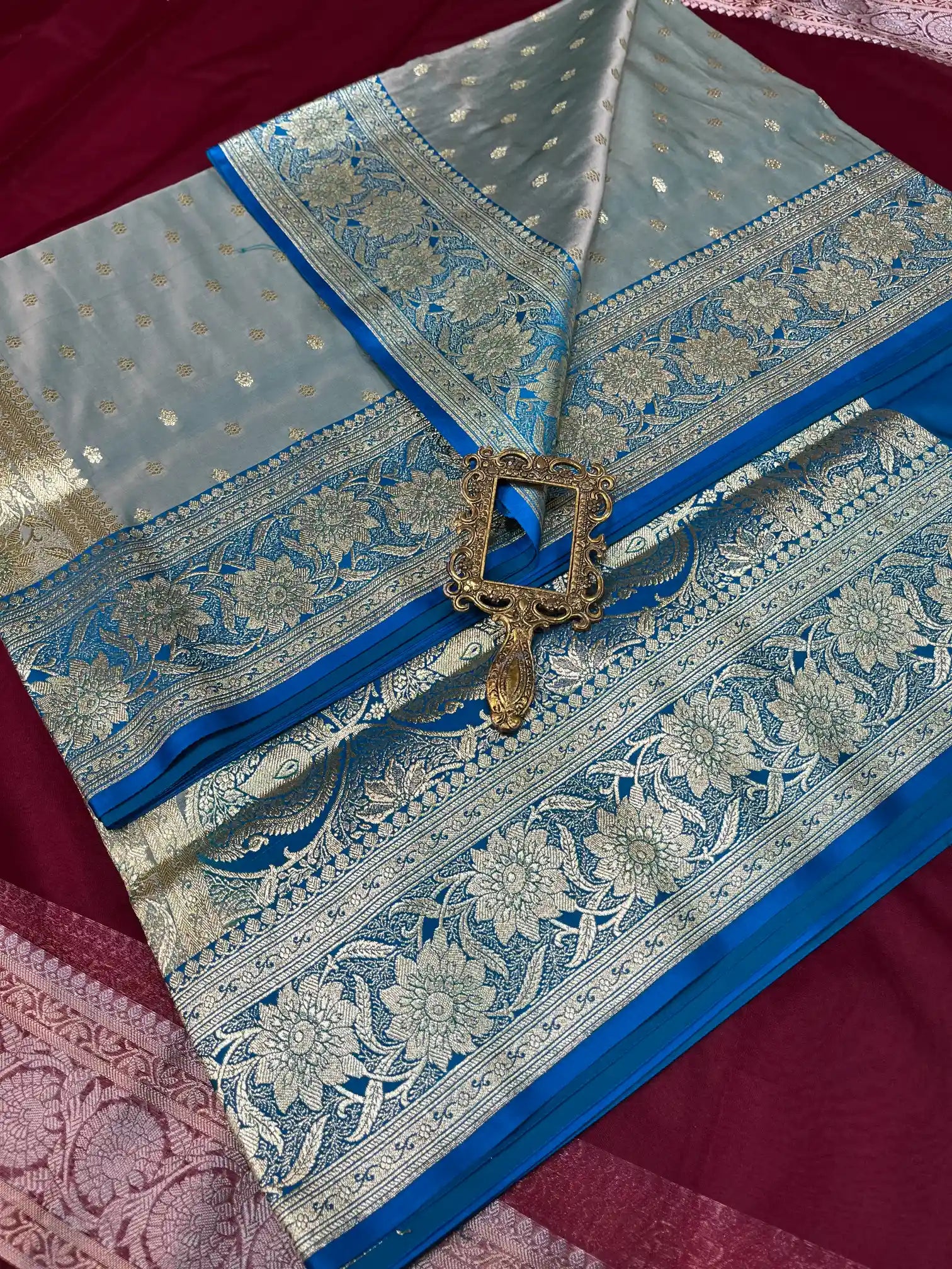 Bridal Sea Green Contrast Satin Silk Traditional Buti Banarasi Saree