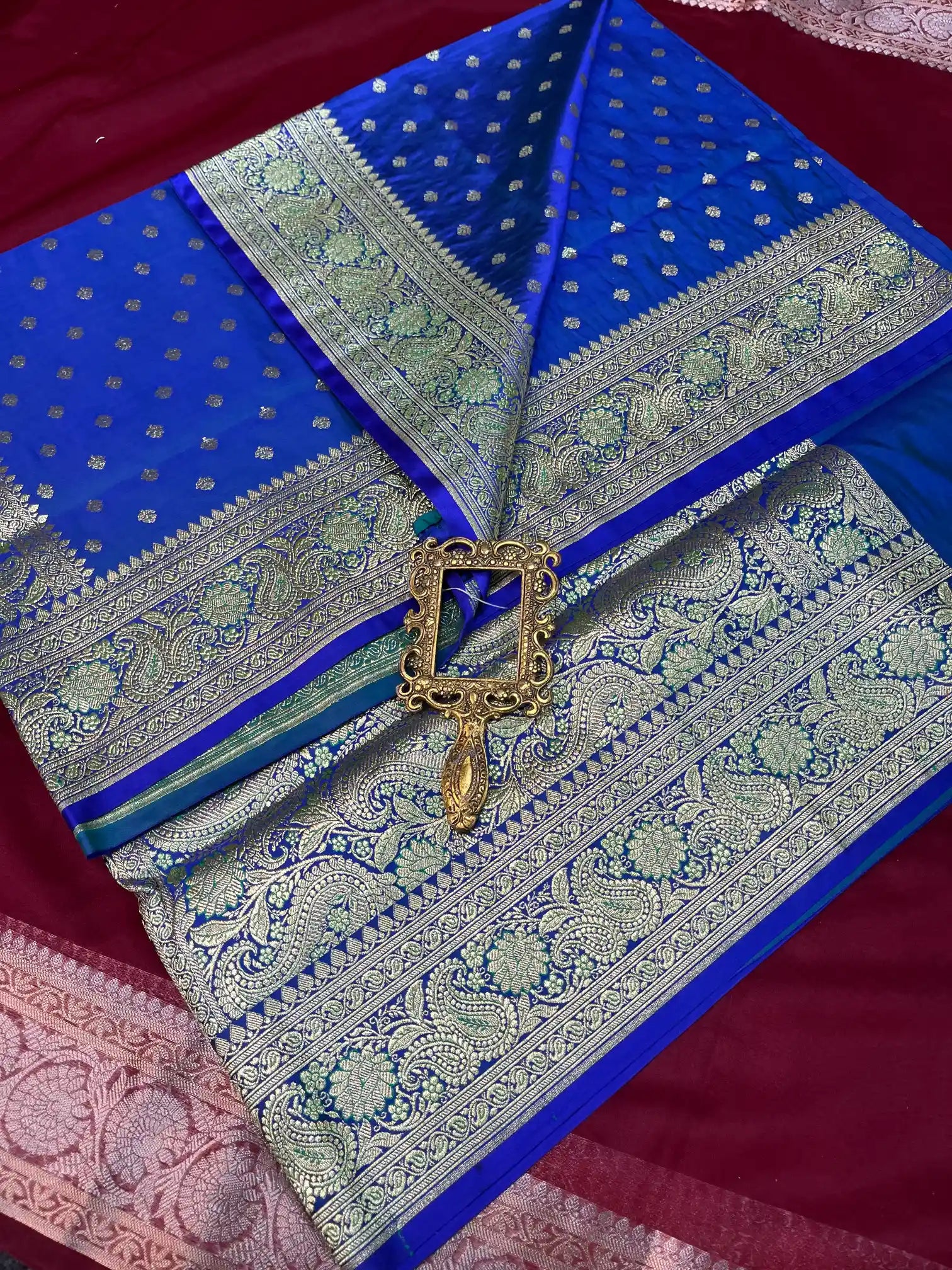 Bridal Royal Blue Satin Silk Premium Buti Banarasi Saree