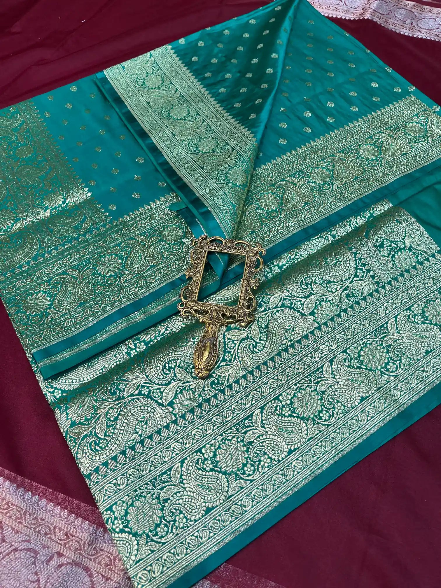 Bridal Pine Green Satin Silk Premium Buti Banarasi Saree
