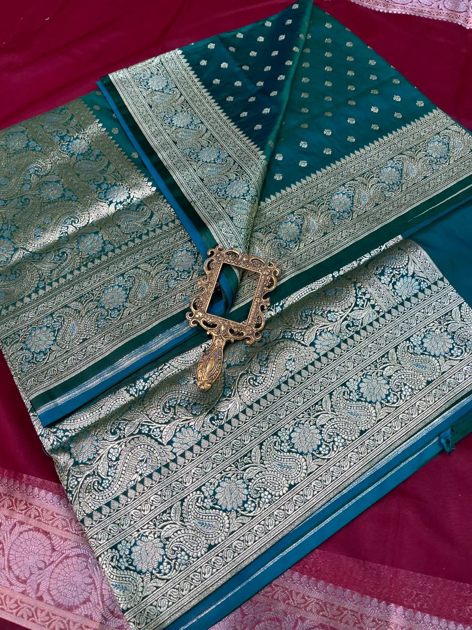 Bridal Dark Persian Blue Satin Silk Premium Buti Banarasi Saree