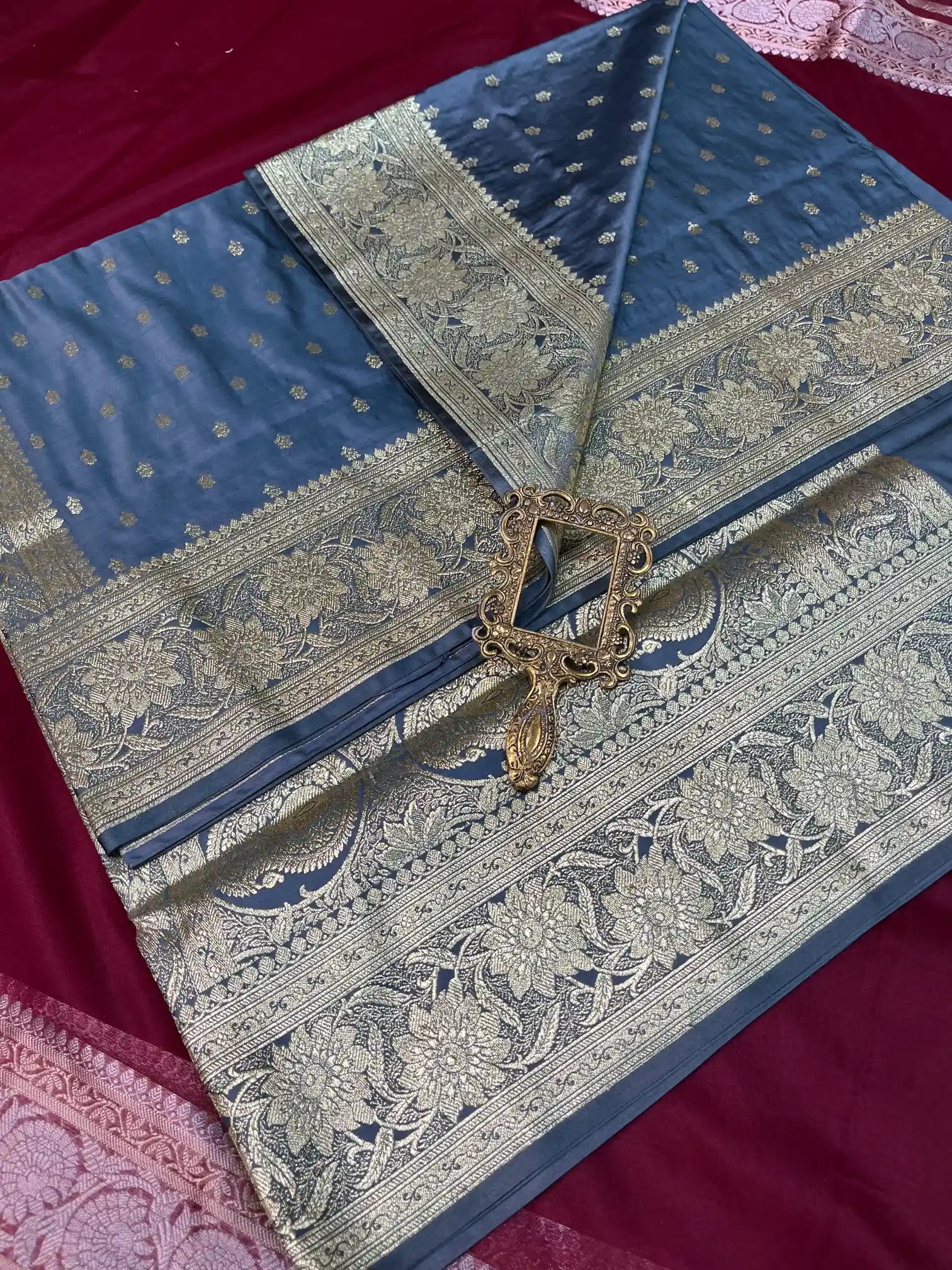 Bridal Cyan Blue Satin Silk Premium Buti Banarasi Saree