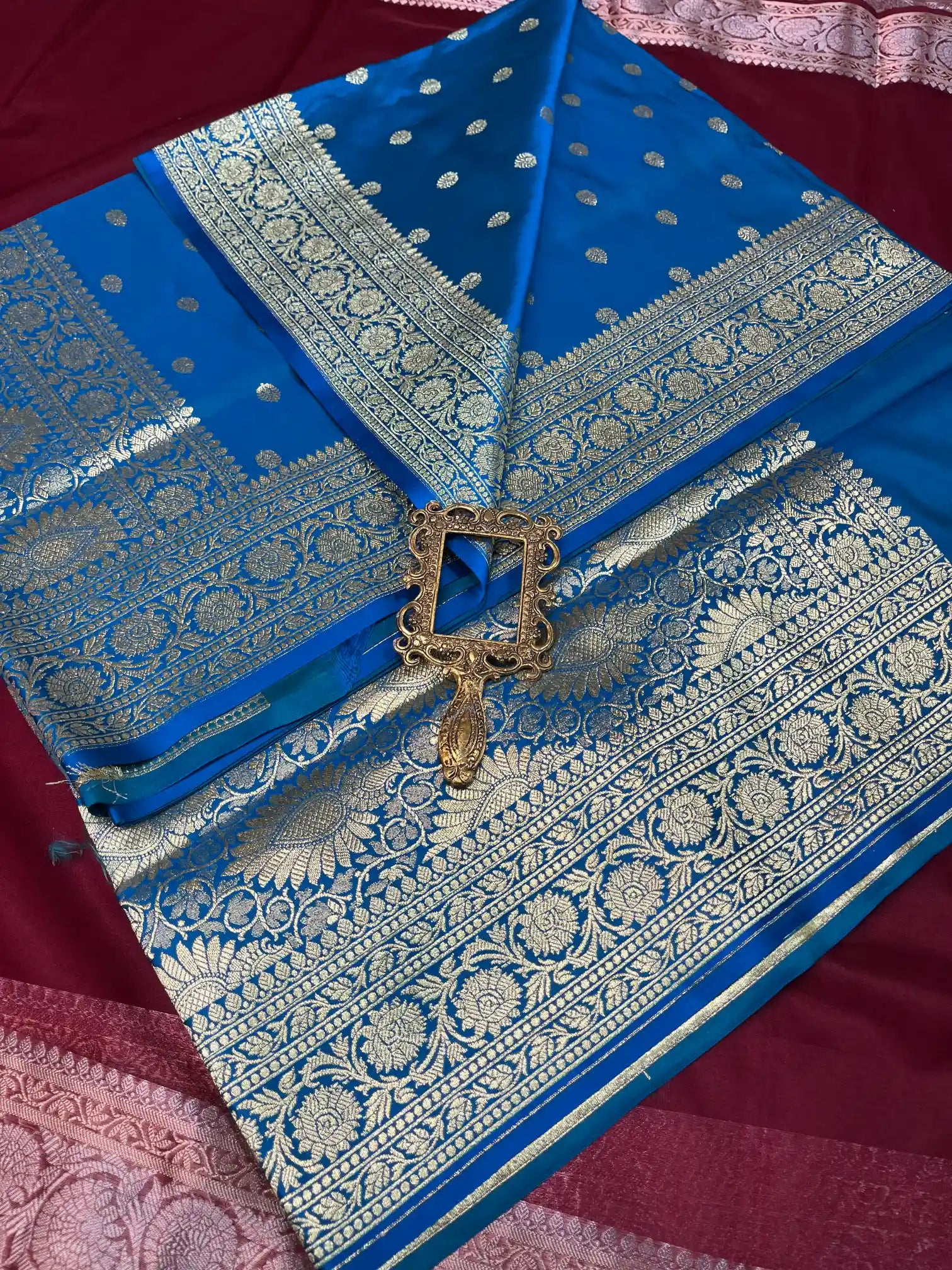 Bridal Blue Satin Silk Premium Buti Banarasi Saree