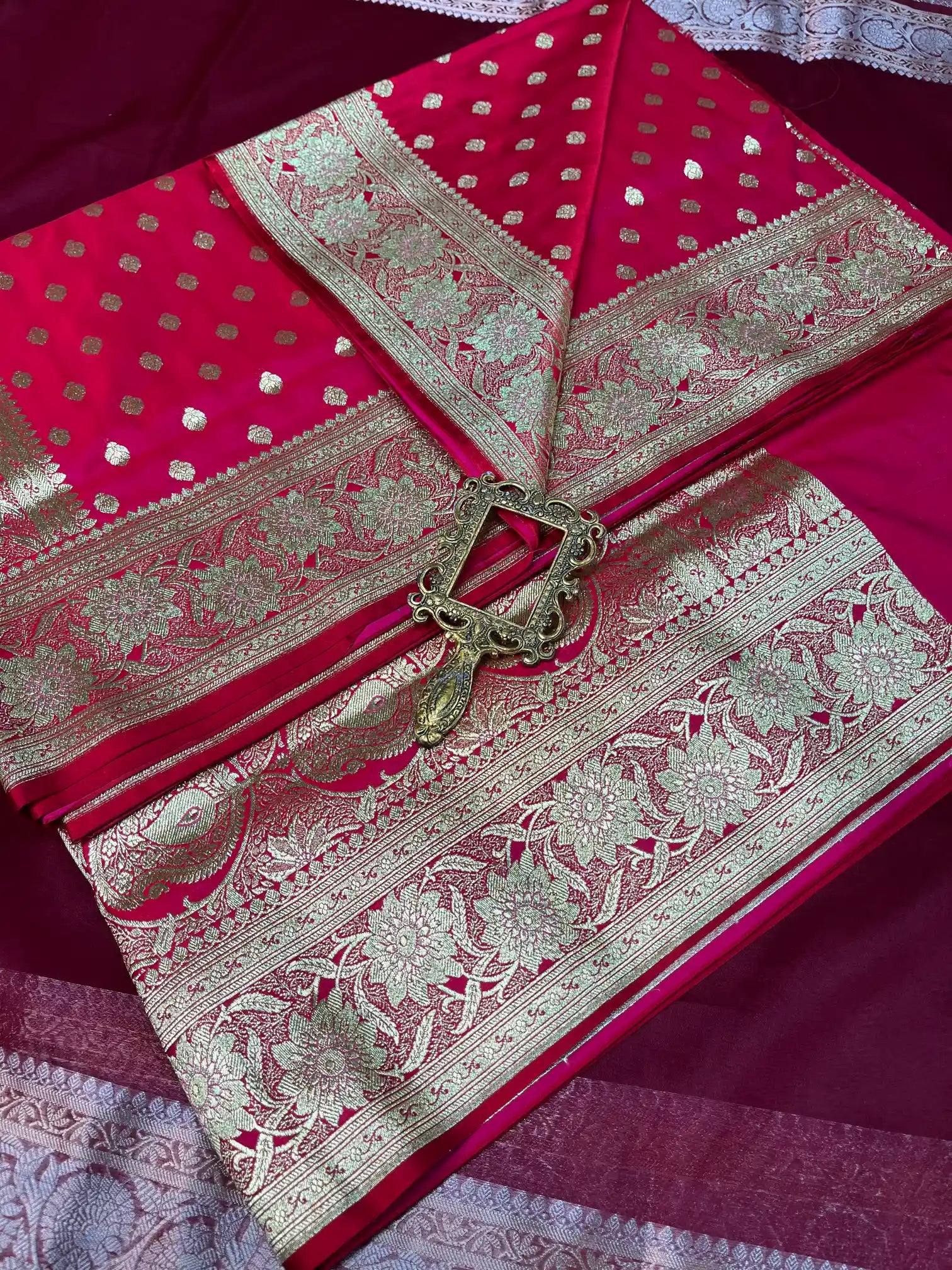 Bridal Rani Pink Satin Silk Premium Buti Banarasi Saree