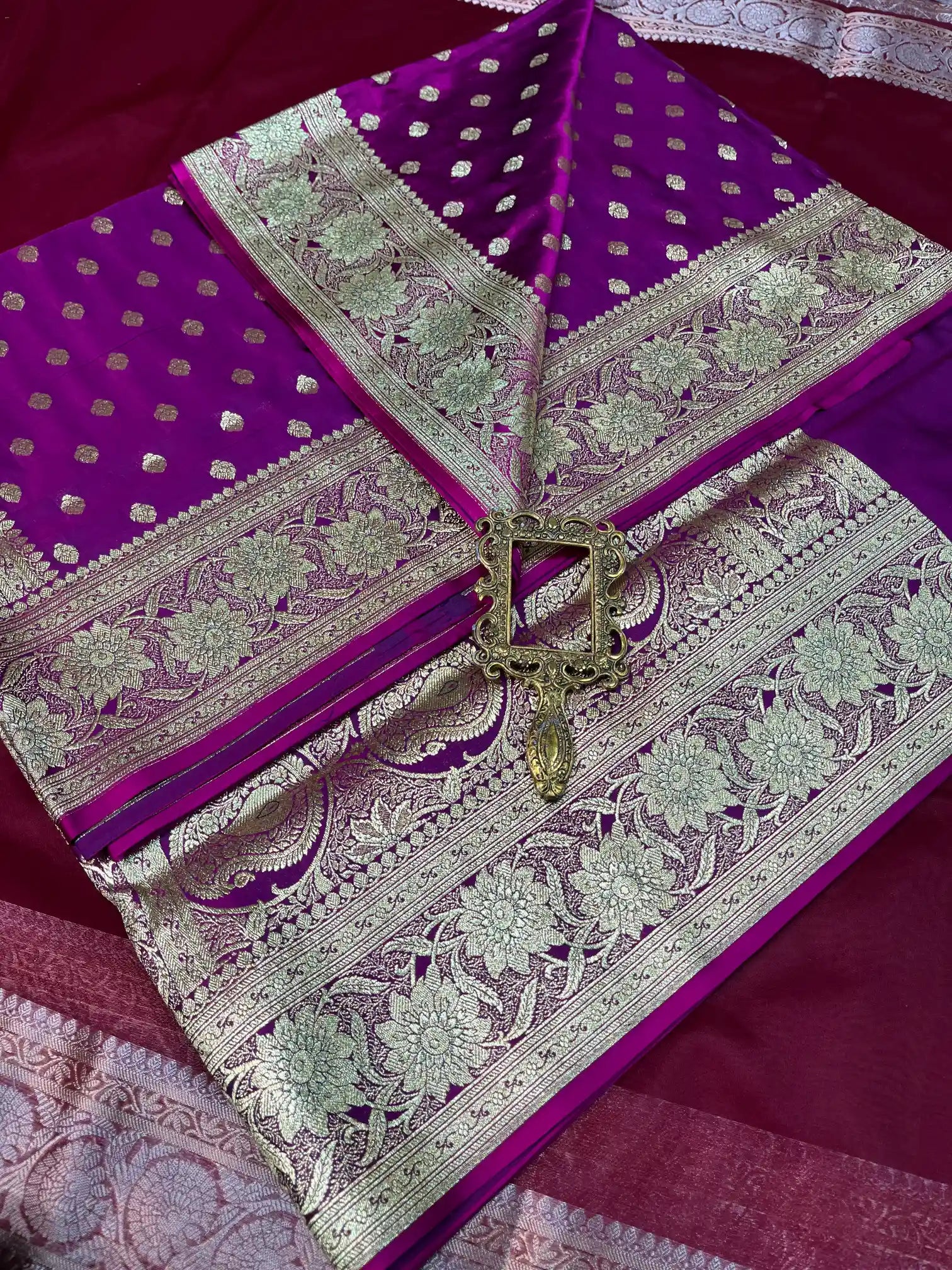 Bridal Purple Satin Silk Premium Buti Banarasi Saree