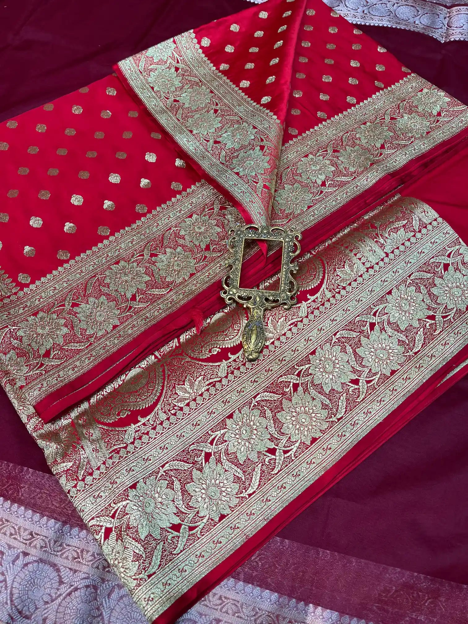 Bridal Red Satin Silk Premium Buti Banarasi Saree