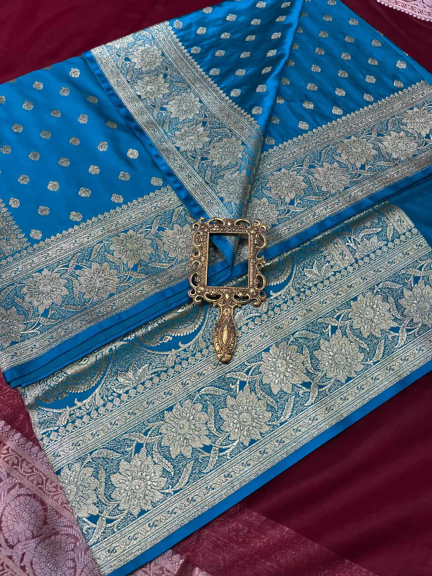 Bridal Blue Satin Silk Traditional Buti Banarasi Saree