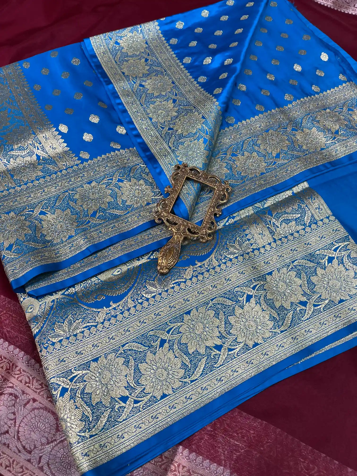 Bridal Blue Satin Silk Traditional Buti Banarasi Saree