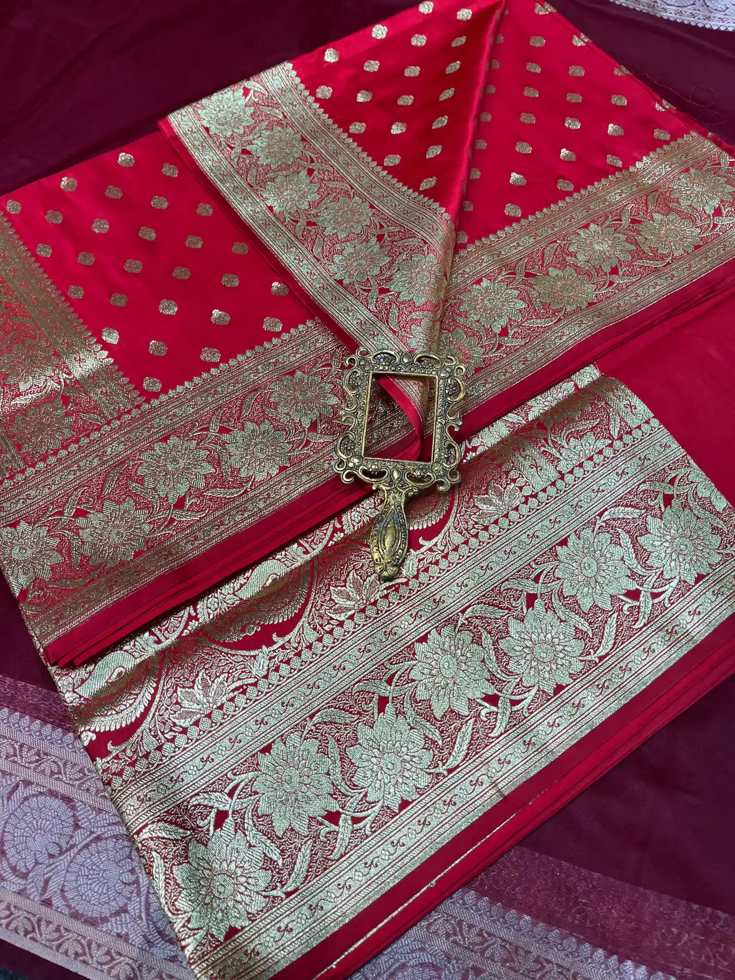 Bridal Carmine Pink Satin Silk Traditional Buti Banarasi Saree