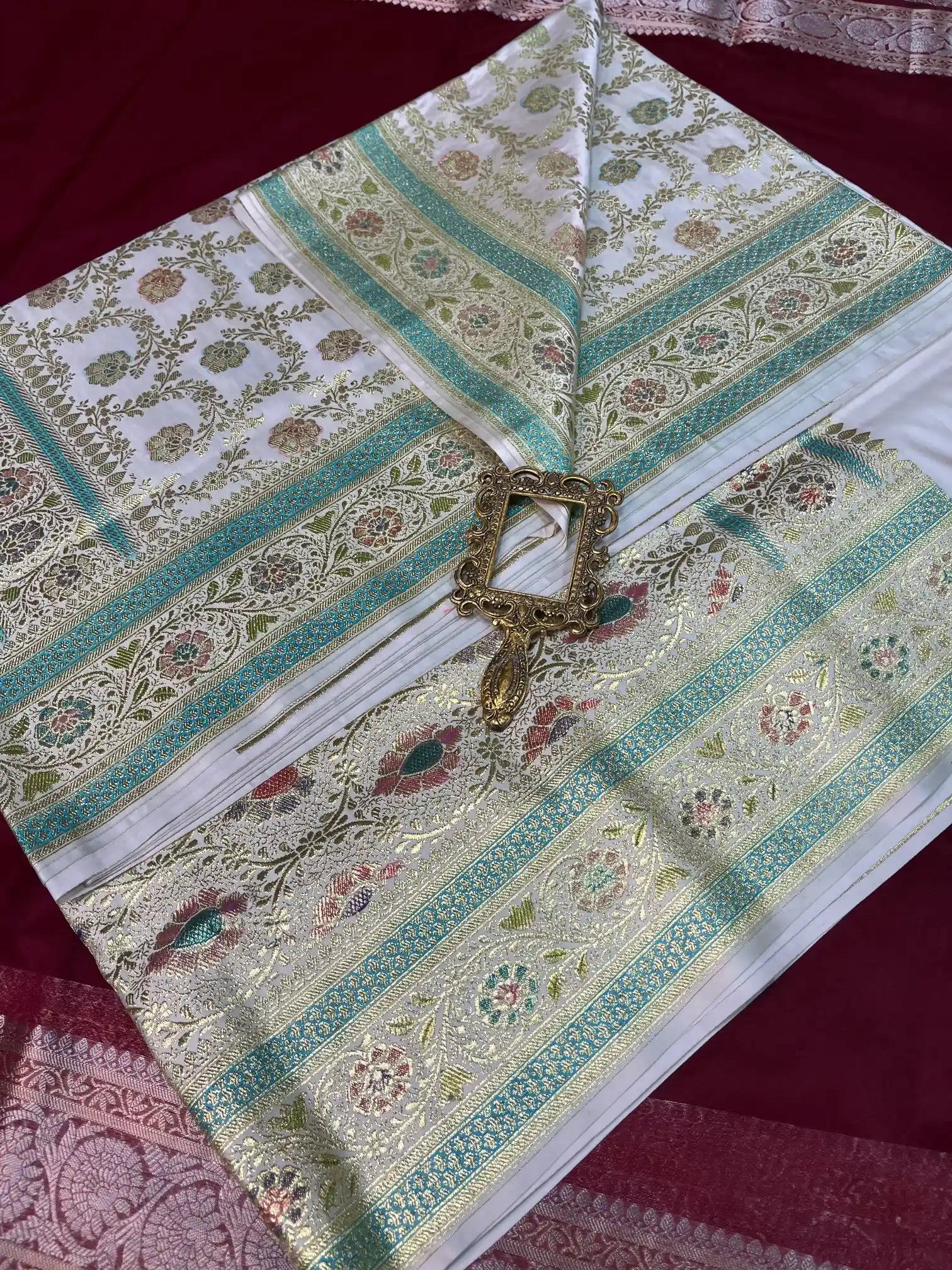 Bridal White Satin Silk Premium Floral Jaal Banarasi Saree