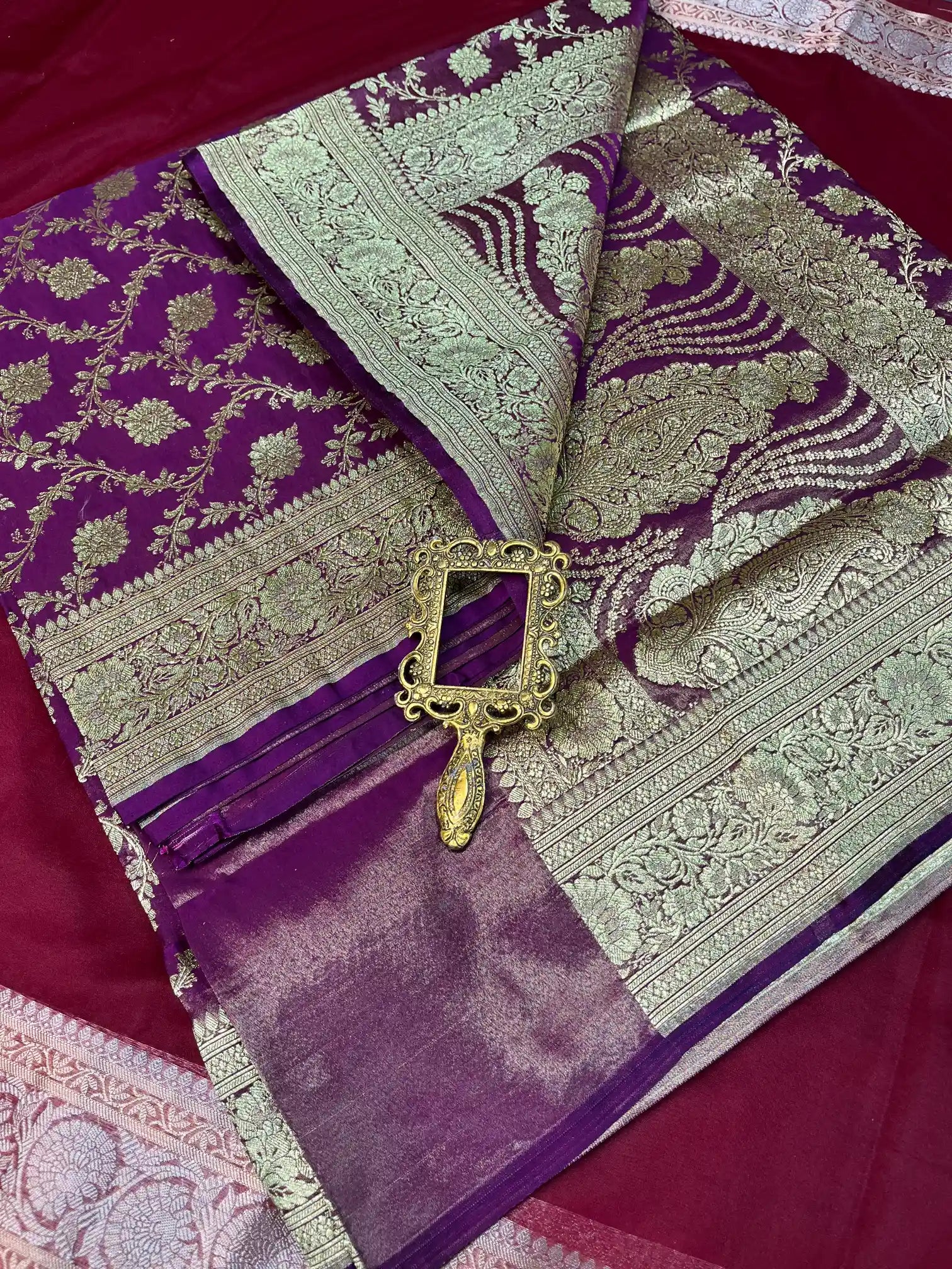 Bridal Bright Purple Satin Silk Premium Floral Jaal Banarasi Saree