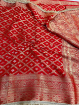 Bridal Red Chiniya Silk Lace Attached Banarasi Saree 