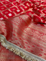 Bridal Red Chiniya Silk Lace Attached Banarasi Saree 